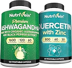 Nutrivein Premium Ashwagandha Supplement &, Quercetin with Vitamin C and Zinc Bundle: High-Absorption Zinc Quercetin & Ashwagandha Supplements for Whole-Body Wellness & Balance