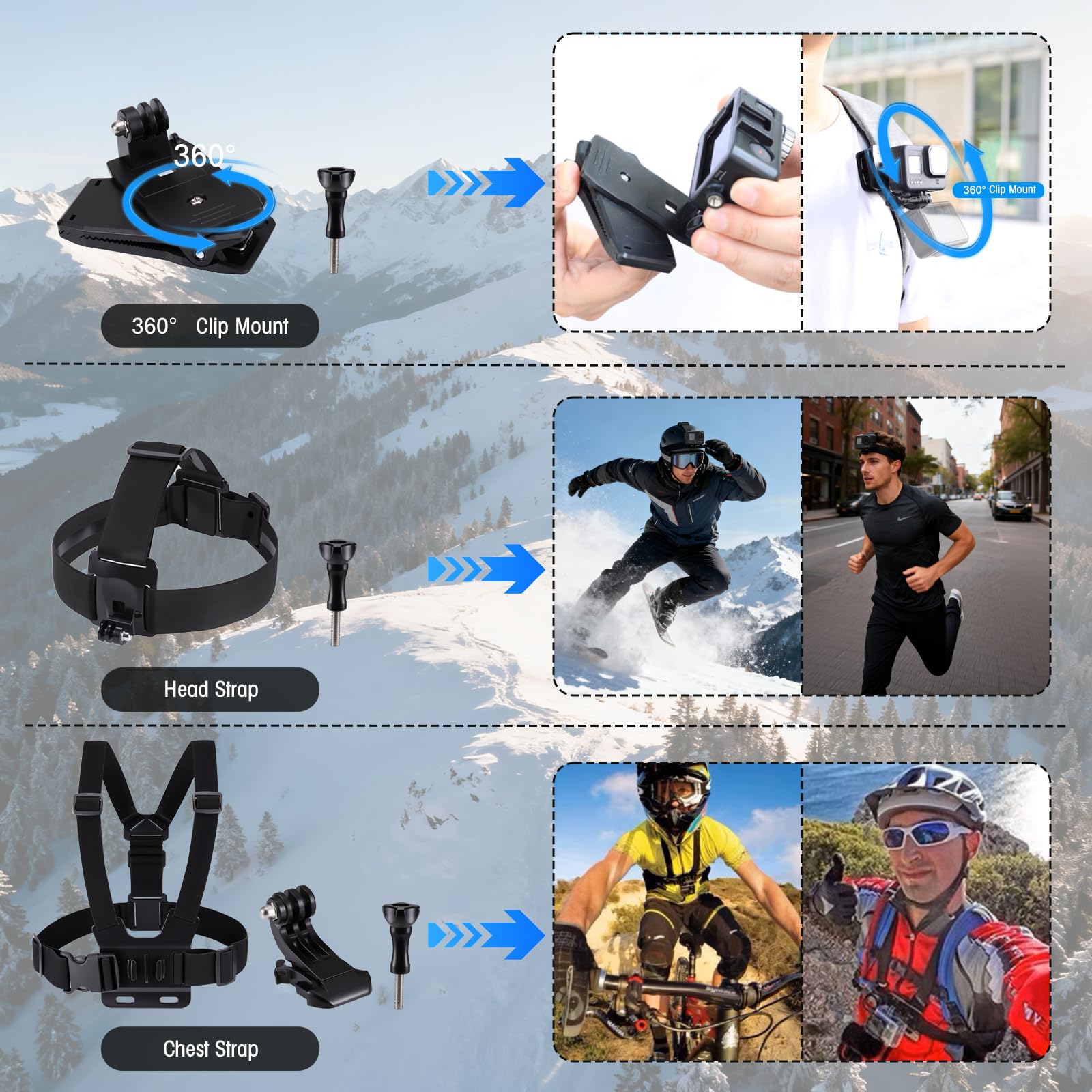 40-in-1 Action Kamera Zubehör Set, Kompatibel mit GoPro Hero 12/11/10/9/8/7, Max/Fusion, DJI Osmo Action, Insta360, AKASO, APEMAN, SJCAM, COOAU, Apexcam, Campark Mehr
