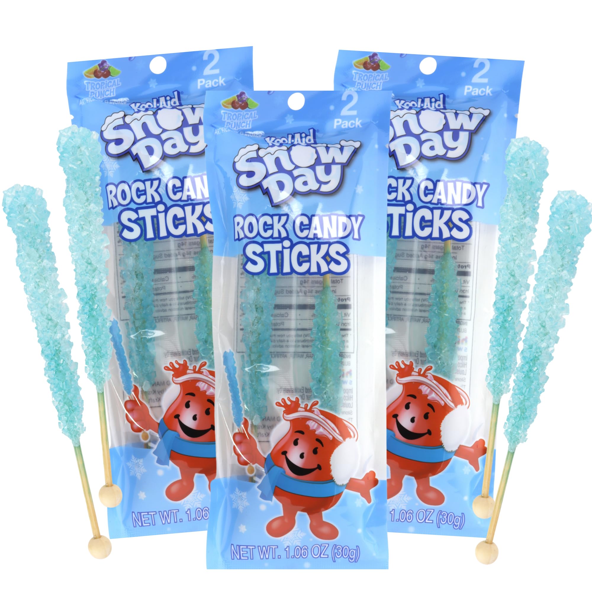 Hilco LLCTropical Punch Rock Candy Sticks, Classic Sugar Crystal Suckers, Individually Wrapped Stocking Stuffers, 1.06 Ounces (Pack of 3)