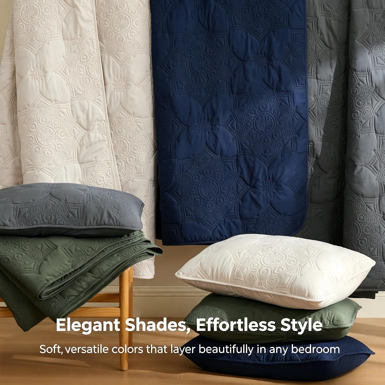 Bedsure Quilts Queen Size - Stitch-Free Ultrasonic Quilting, Lightweight Dark Grey Comforter, All-Season Bedspread & Coverlet, Modern Floral Pattern, Soft 3 Piece Machine Washable Bedding, 90" x 96"