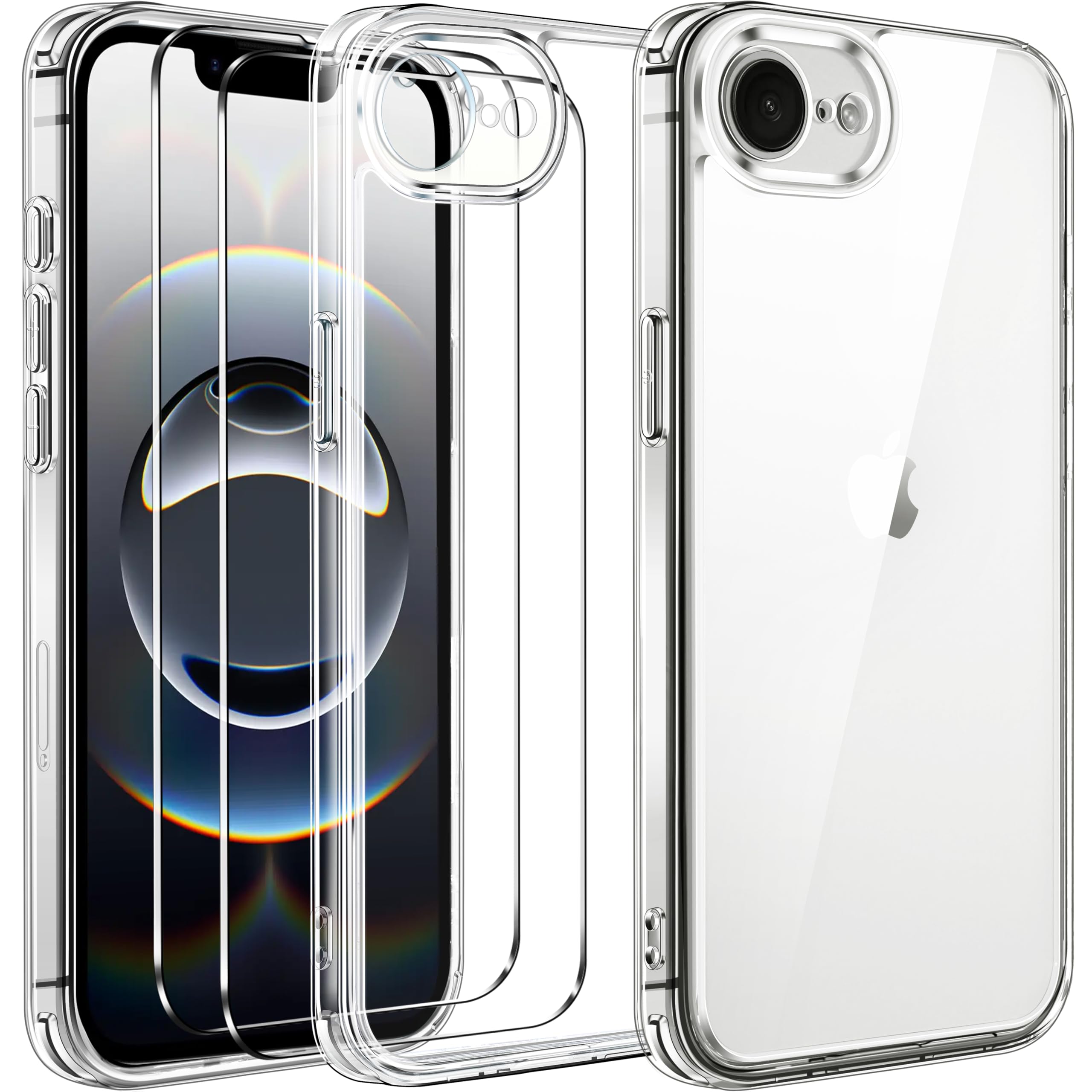 iVoler Anti Ingiallimento Chiaro Cover per iPhone 16e 6.1 Pollici con 2 Pezzi Pellicola Vetro Temperato, [Antiurto di Grado Militare] Custodia Trasparente Sottile Case
