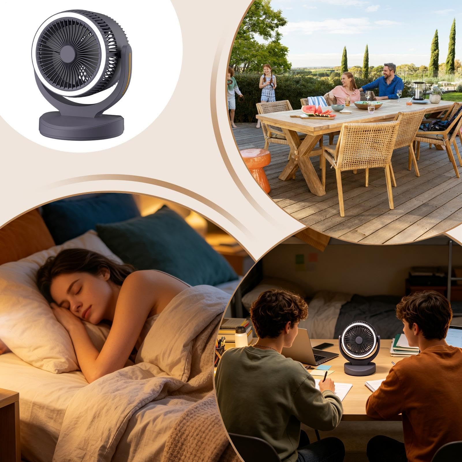 Ventilatori da tavolo per la camera da Portatile 2400mAh Ricaricabile 3 | Ventilatore Raffrescante Desktop Per Donne Uomini Appartamento Studio Camera Da Soggiorno Casa