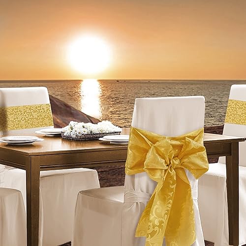 Miniatura 5 de Manyshofu Camino de mesa de satén de 5 piezas, 12 x 108 pulgadas, estampado jacquard de damasco naranja quemado para banquetes, chef, bufé, cena,