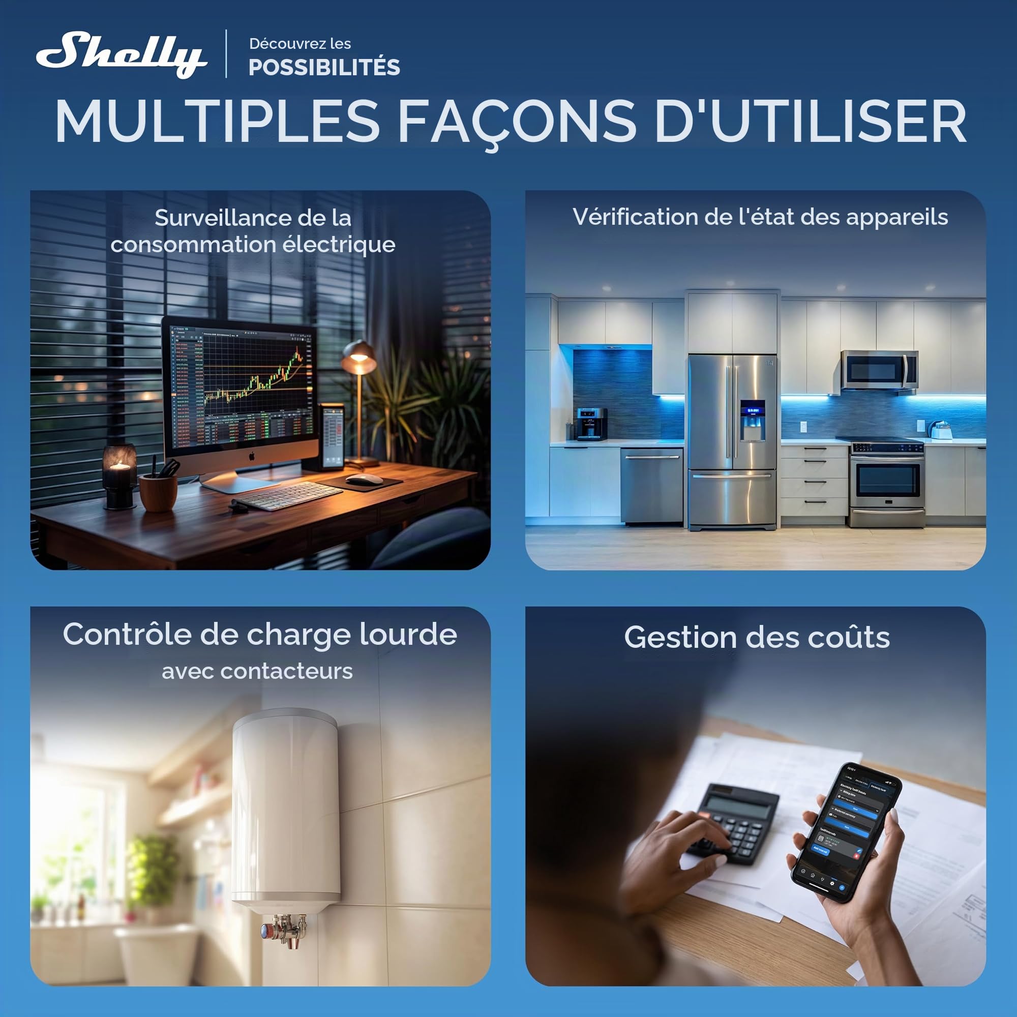 Shelly EM Gen4 – Compteur d'Énergie Monophasé 2 Canaux, Wi-Fi 6, Zigbee, Matter, Pince 50A incluse, 30 Jours d'Historique Local, Relais Contact Sec 2A, Hub non-requis, Alexa, Google Home