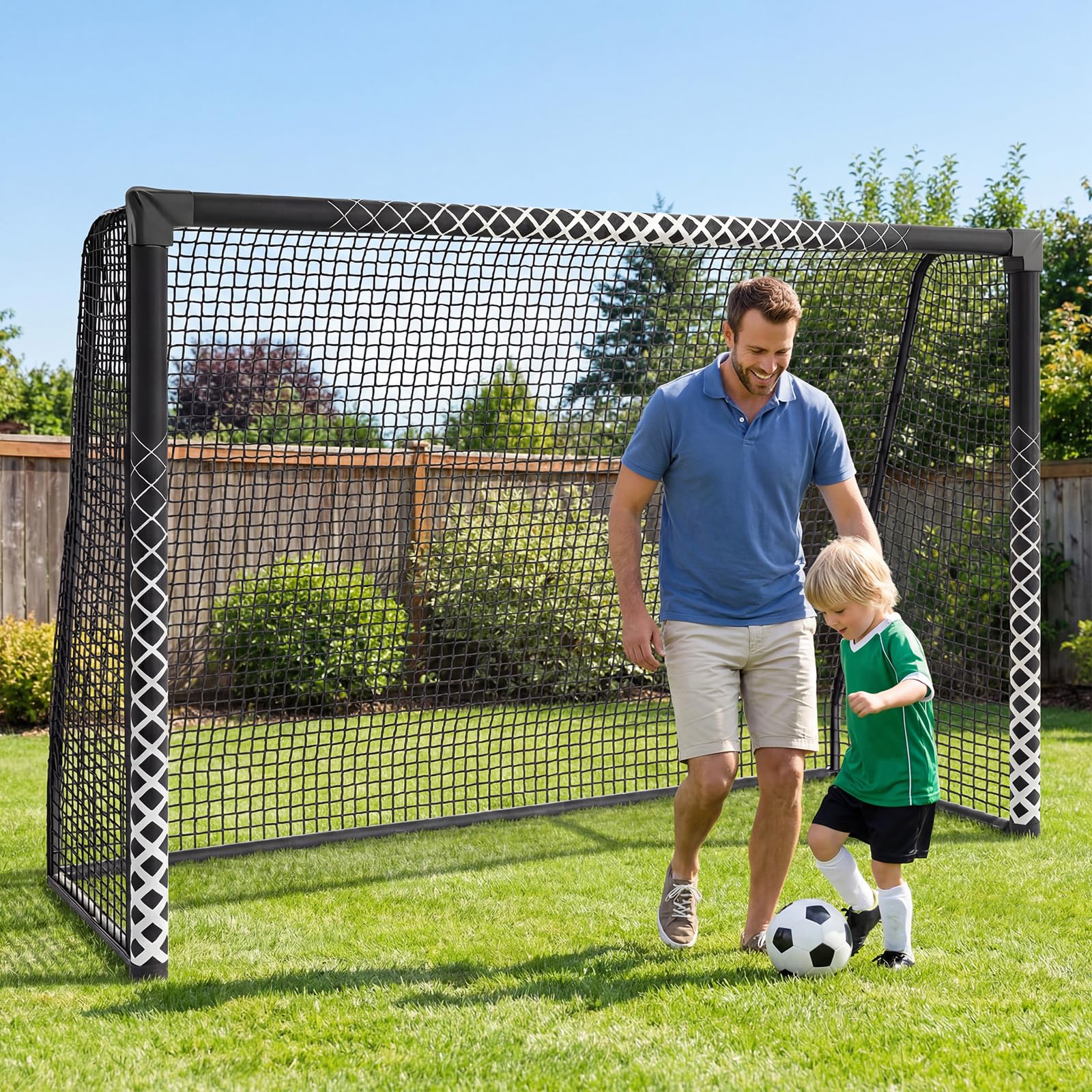 LARMNEE But de Football avec Mousse de Protection, Cage de Foot résistante aux intempéries, Filet en PE
