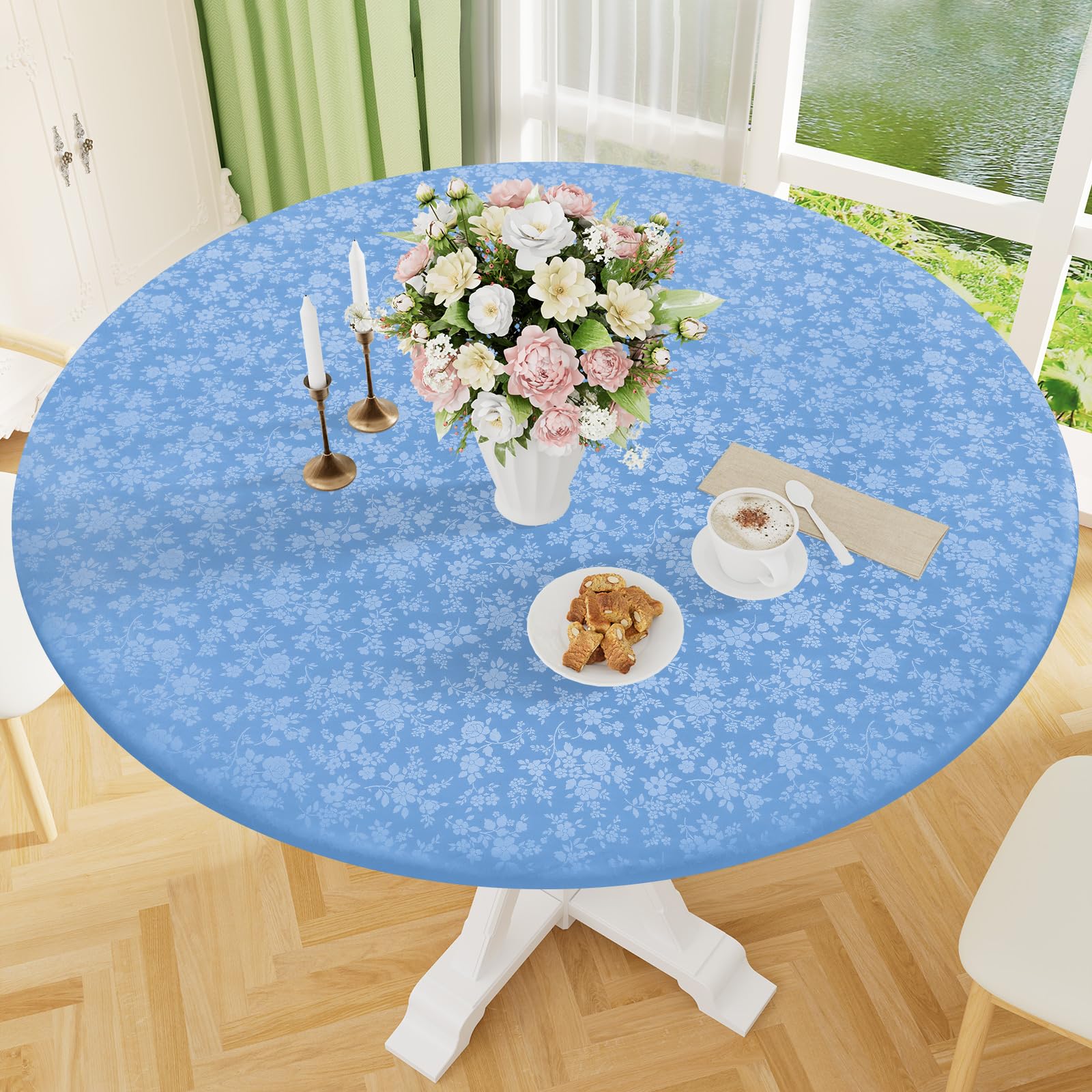 Smiry Waterproof Heavy Duty Vinyl Fitted Tablecloth for 36"-44" Round Table