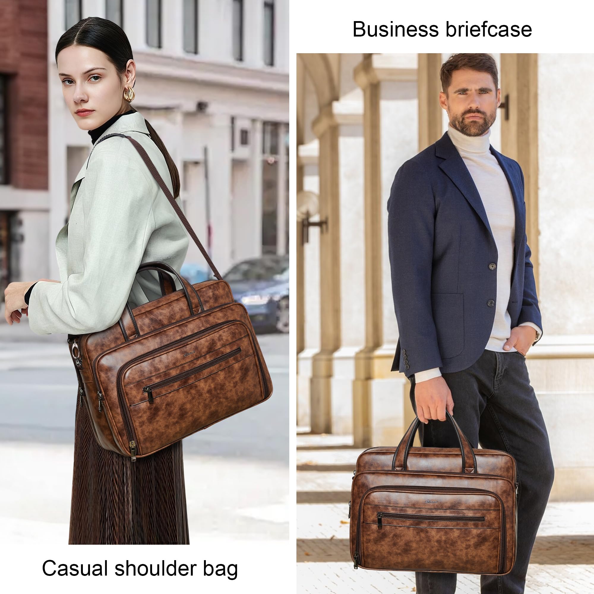 Shrrie Borsa del messaggero in pelle per uomini e donne Borsa per laptop in pelle da 17 pollici,Ufficio grande spalla a spalla resistente all'acqua,Lavoro