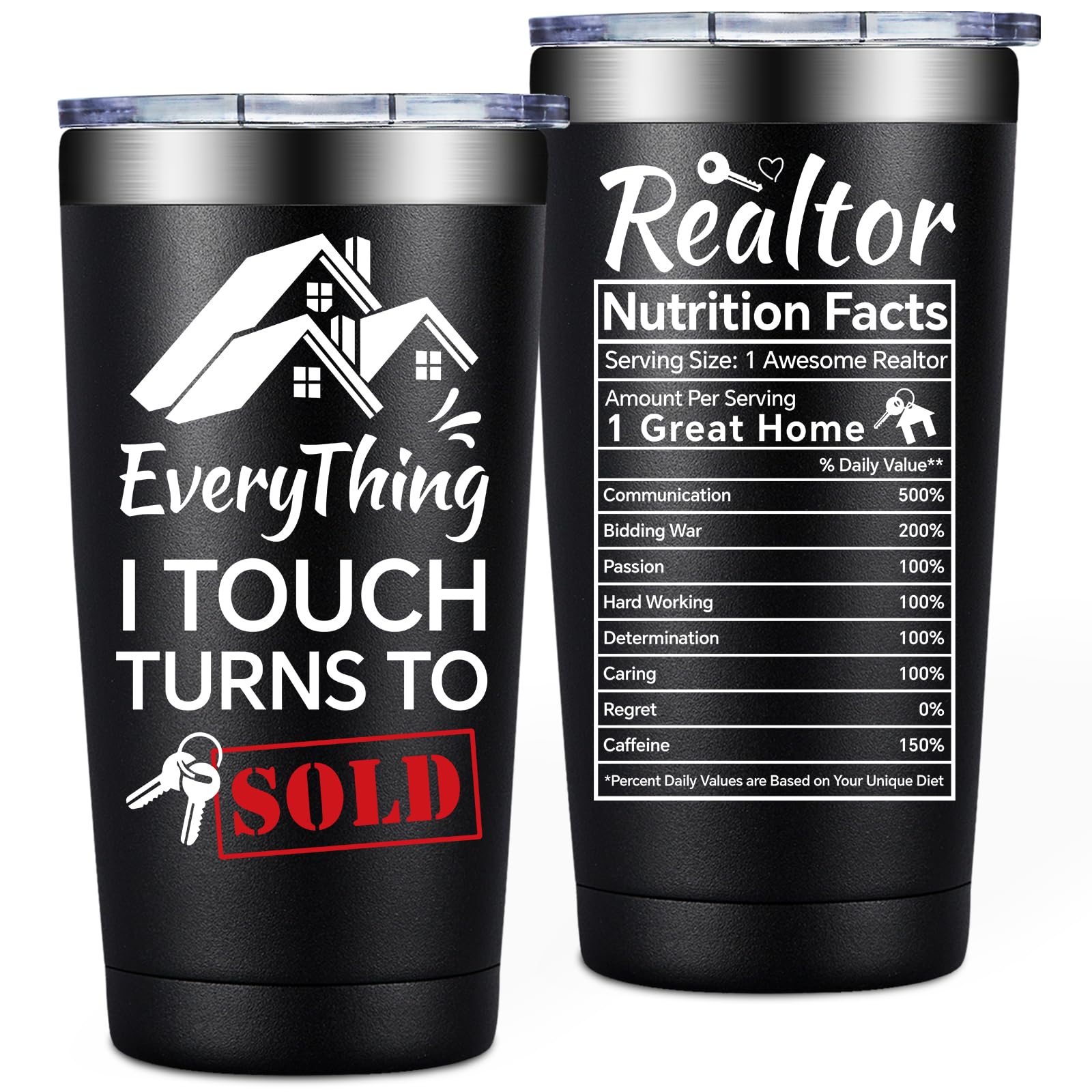 SpenMeta Realtor Gifts for Women, Men - Closing Gifts for Realtors - Real Estate Agent Supplies - 20oz Everything I Touch Turns To Sold Tumbler Cup