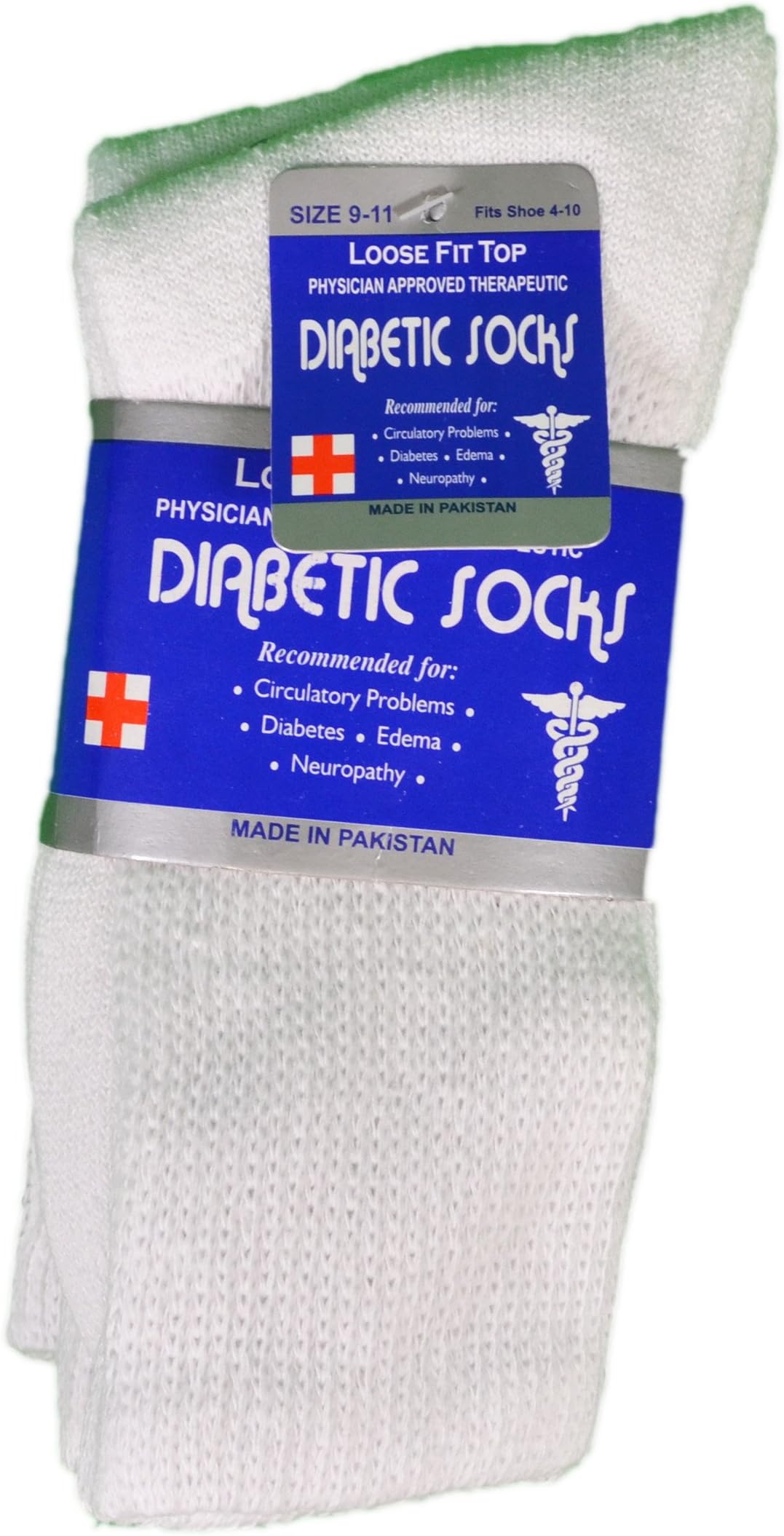 Diabetic Socks Lot of 3 Pairs Mens White Loose Fit Size 9-11 Blue Label