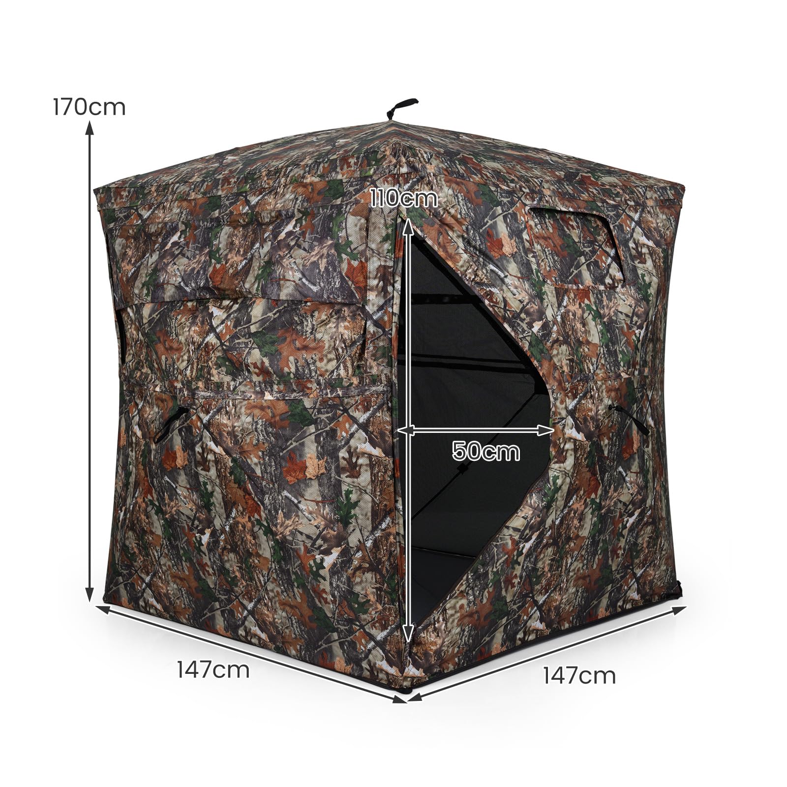 GOPLUS Persiana de Caza Portátil para 2-4 Personas con Vista de 360° | Tienda de Camuflaje para Cazadores de Ciervos y Pavos con Ventanas Silenciosas y Bolsa de Transporte