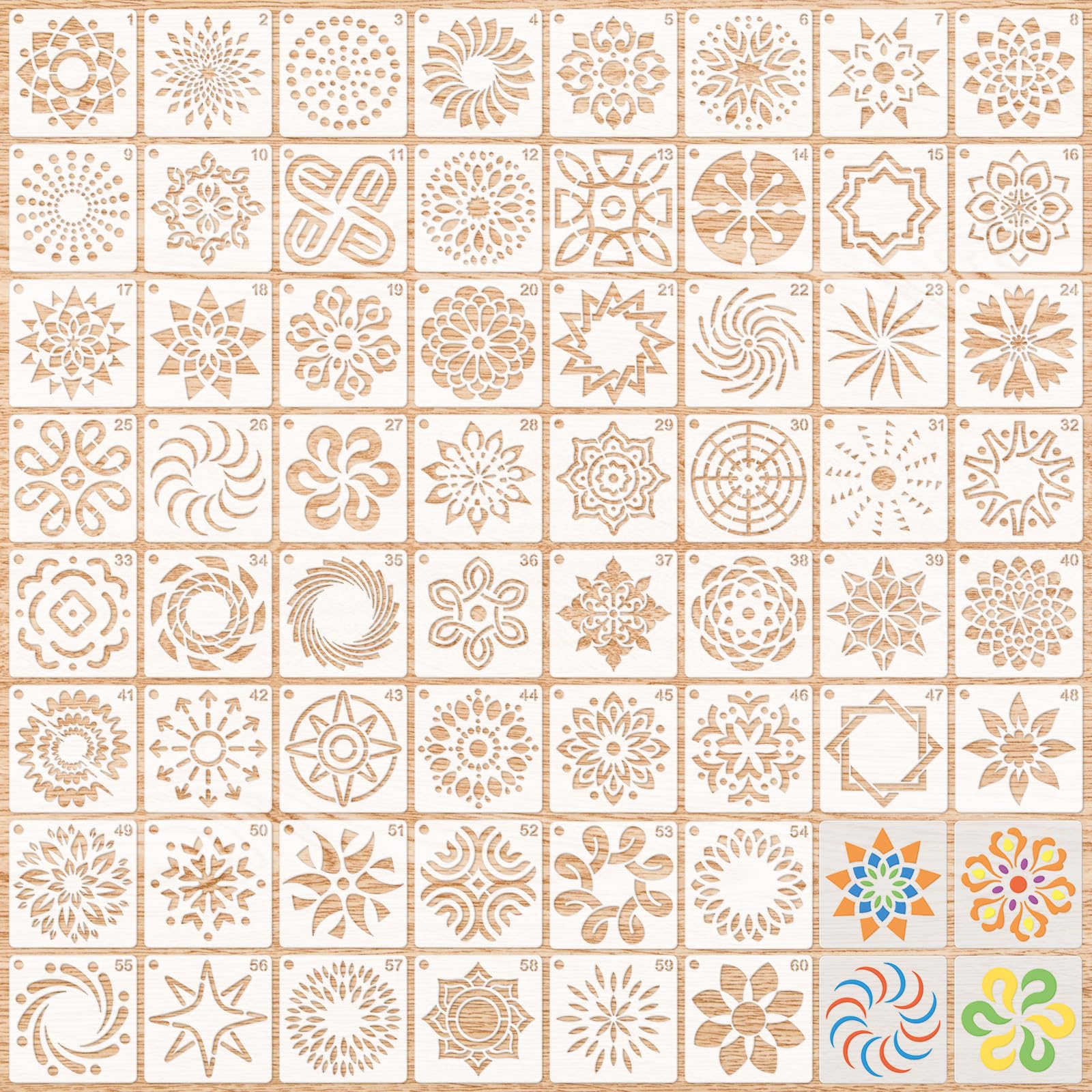 MWOOT Lot De 64 Pochoirs Mandala Dot Painting – Gabarits Réutilisables Plastique 7.62x7.62 Cm Pour Peinture Sur Roche, Mur, Toile, Tissu & Bricolage Créatif