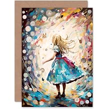 Artery8 Alice in Wonderland Clocks Down the Rabbit Hole for Child Children Kids Birthday Congratulations Daughter Sister Blank Art Greeting Card
