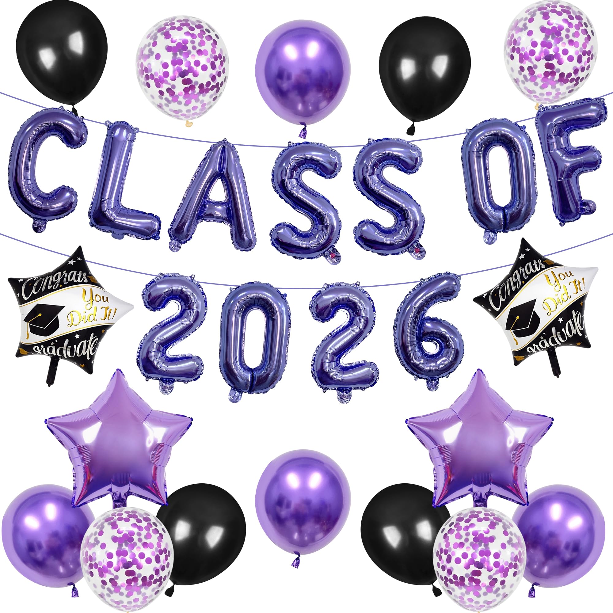 Class of 2026 Graduation Balloons - 27 Pc Black Purple Congratulations Leavers 2026 Decorations Graduation Balloon Banner for Her Girls High School College Grad Graduations Partys Decor