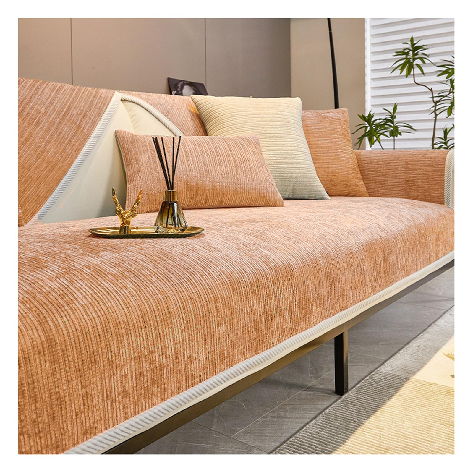 Tapis de canapé en chenille orange 90x240 pour grand salon chaleureux