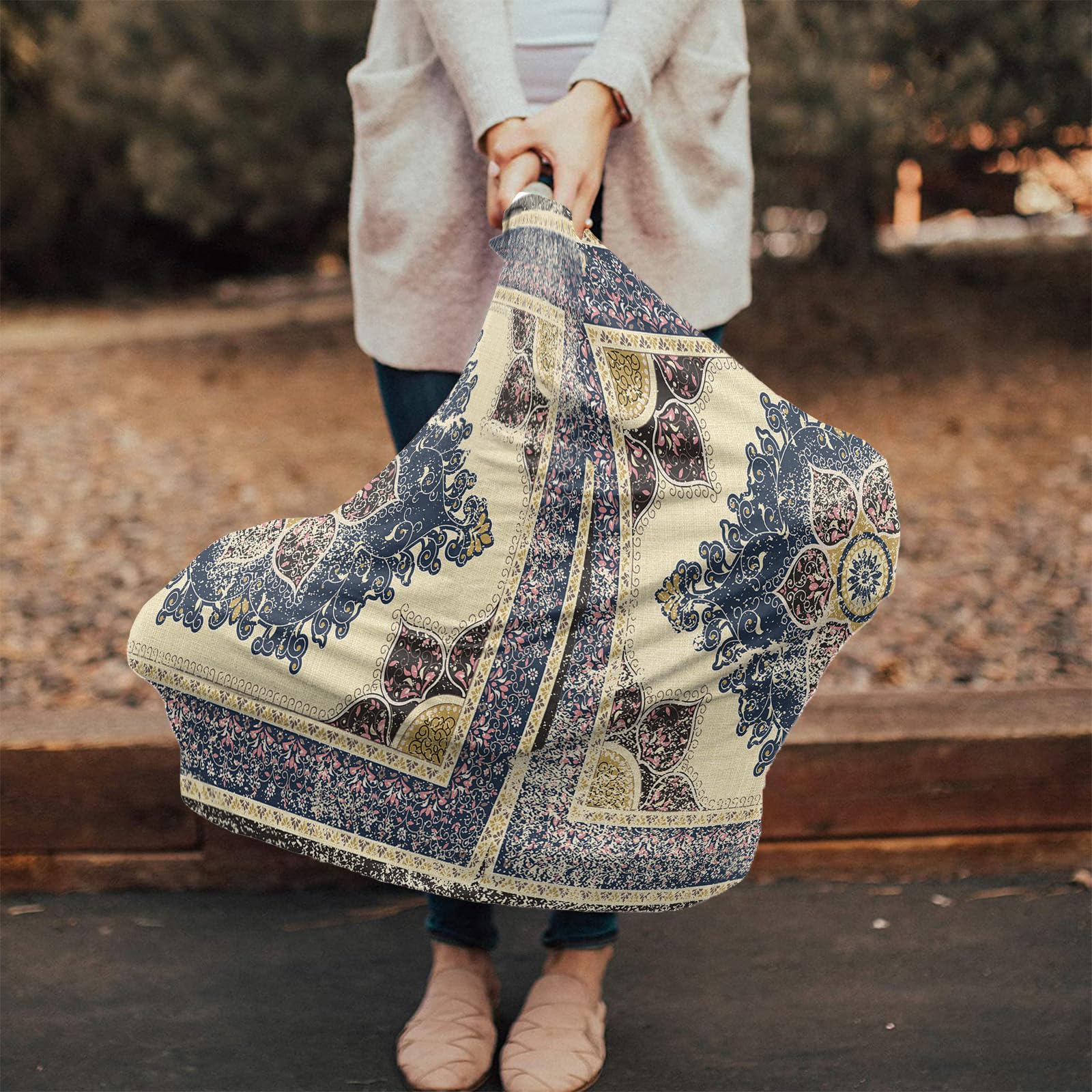 Nursing Cover for Breastfeeding Scarf, Vintage Complex Symmetry Flowers Print Baby Car Covers Super Soft Multi Use for Canopy Shopping Cart Cover Blanket Stroller Cover