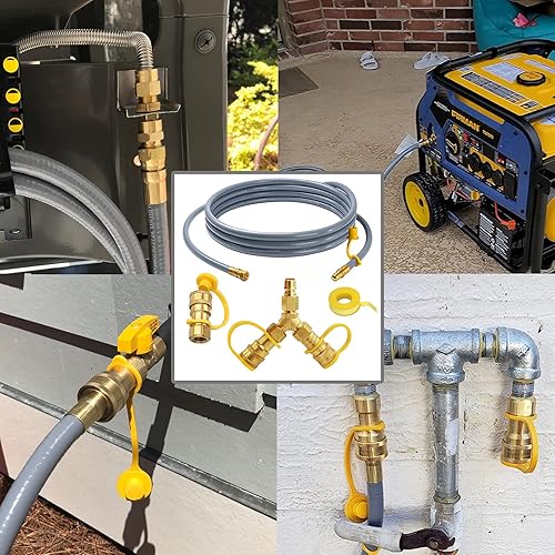 Miniatura 3 de MENSI Adaptador divisor en Y de propano de 10 pies con manguera de conexión de gas natural de conexión rápida de 38 pulgadas y accesorios de campana
