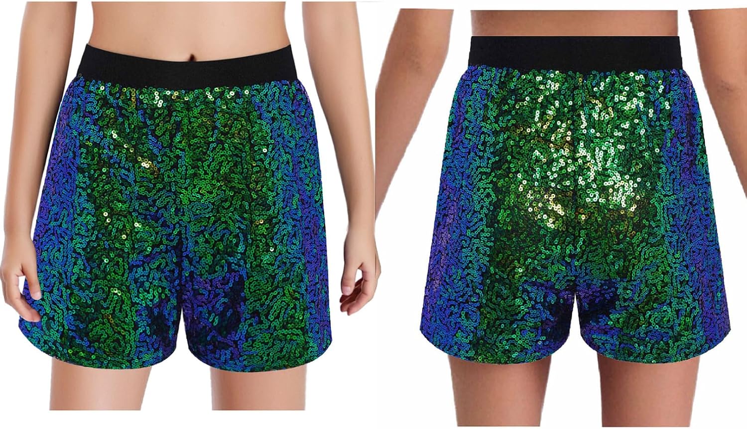 YiZYiF Tumbling Shorts for Girls Cheer Uniform High Waist Shiny Dance Shorts Hip Hop Jazz Performance Costume