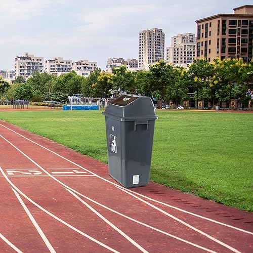 Miniatura 5 de Bote de basura de 13 galones con tapa, cubo de basura de plástico para exteriores e interiores, paquete de 4, color gris