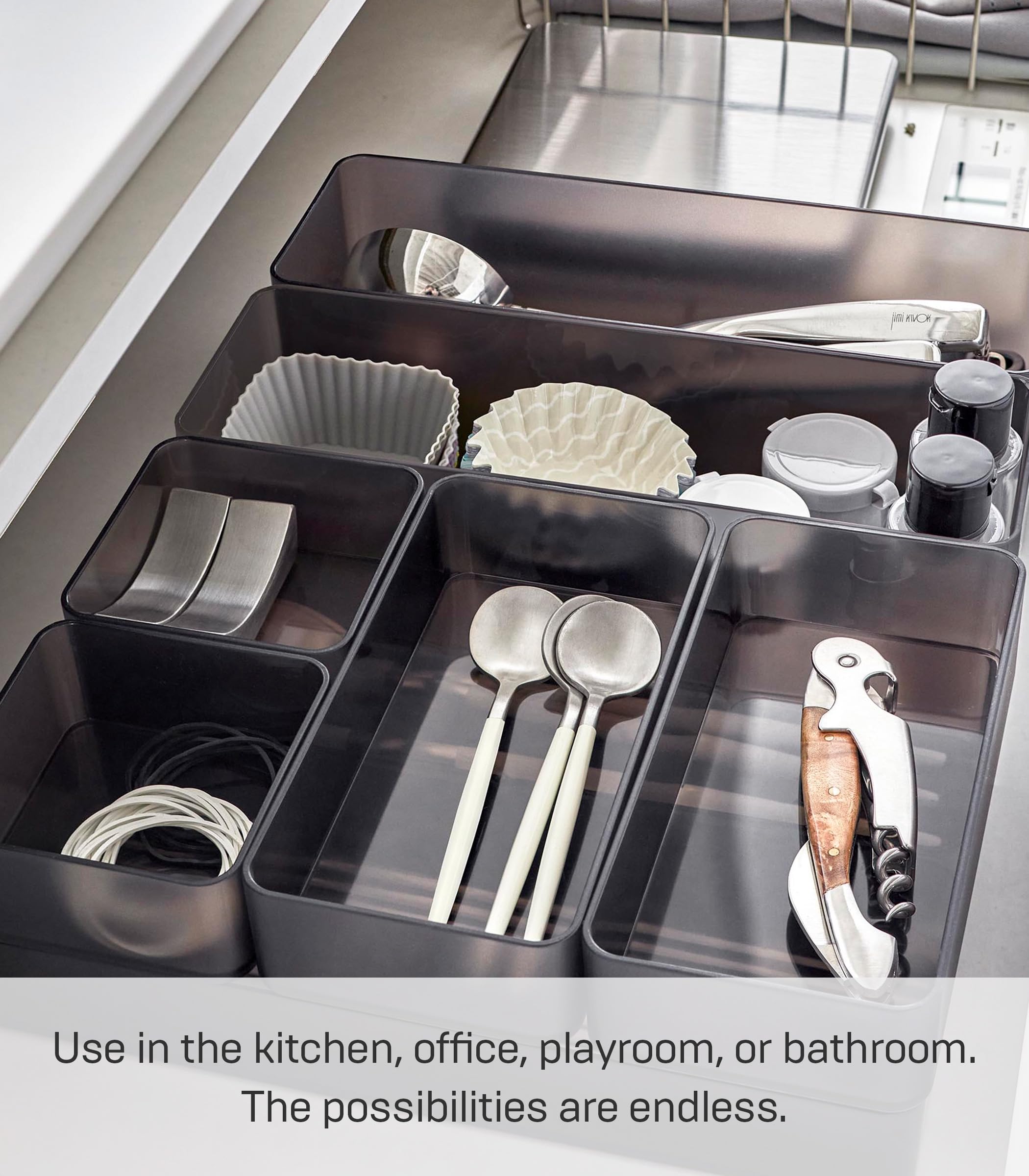 Yamazaki Home Stackable Storage Cases - Set Of 2 Clear Organization Bins 3.15x3.15x1.46"