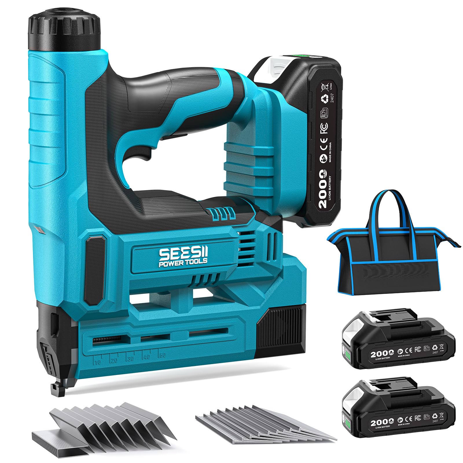 SEESII 18V 2-in-1 Cordless Nail Gun & Stapler with 2 Batteries and Charger
