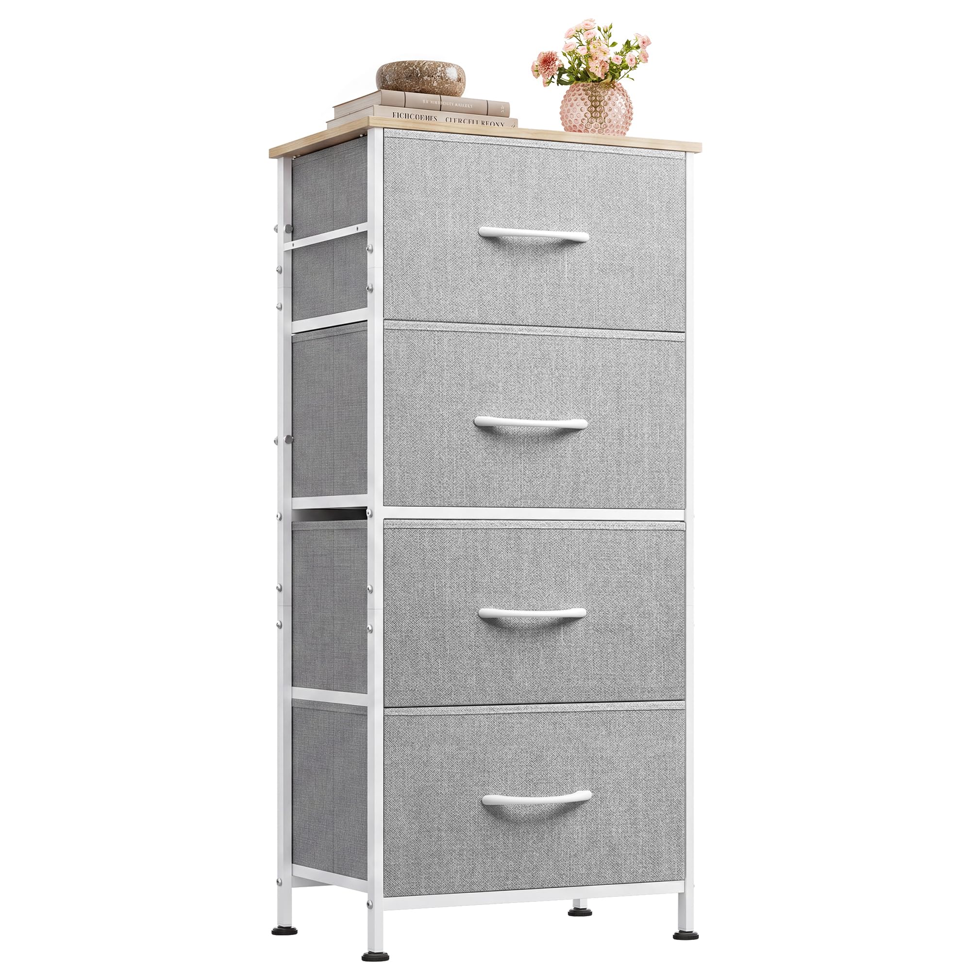 WLIVE Small Dresser Nightstand for Bedroom, 4 Drawers, Light Grey