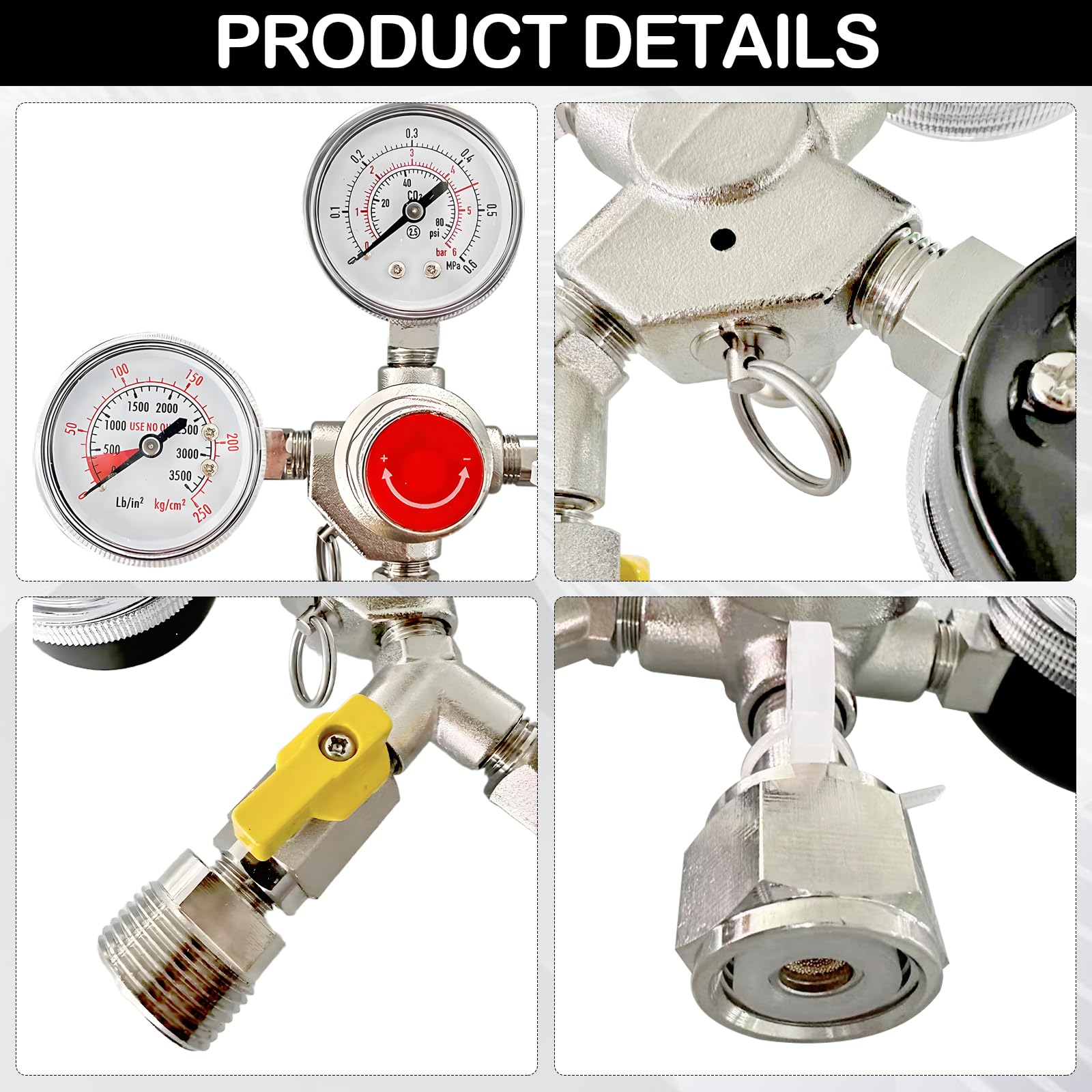 Reducteur de Pression, Détendeur Bière en Laiton avec Manomètres Doubles Régulateur de Pression CO2 avec Filetage D'entrée W 21,8 Filetage à Droite 1/14 Filetage Extérieur G3/4 pour Brassage de Bière
