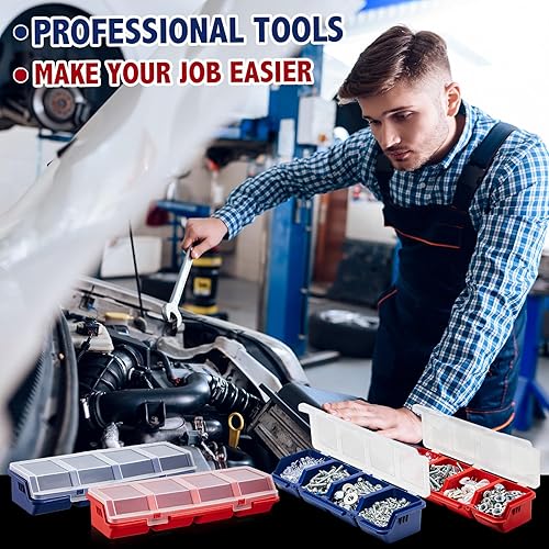 Miniatura 5 de Hushee Caja organizadora de tornillos de 4 piezas con tapa, 4 compartimentos, separador de contenedores de herramientas, organizador de hardware