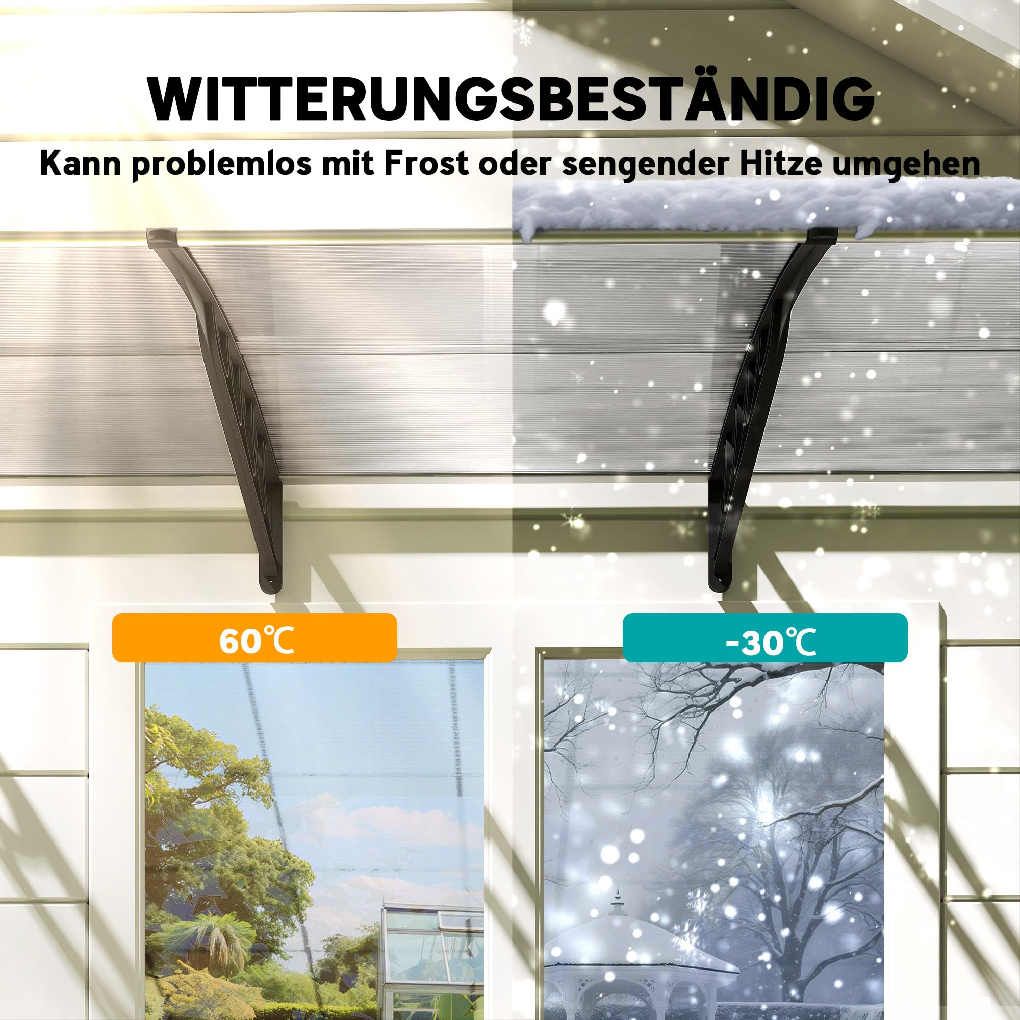 Outsunny zadaszenie drzwiowe 303 x 96 x 27 cm z ochroną UV, osłona przed deszczem i słońcem na zewnątrz, aluminiowe wsporniki, czarne