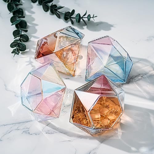 Vista 25 de Juego de 2 copas de whisky y vino con diamantes iridiscentes de 10 onzas, vino, whisky, agua, en forma de diamante, colección Diamonds Sparkle