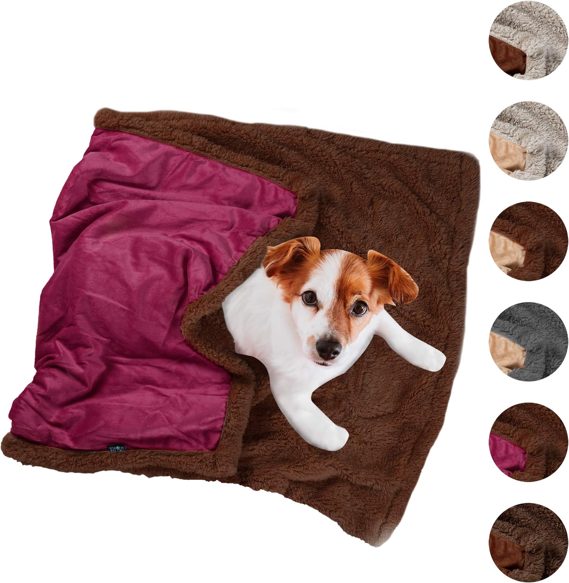 Tirrinia Pet Dog Cat Puppy Kitten Microplush Sherpa Snuggle Blanket for Couch, Car, Trunk, Cage, Kennel, Dog House, 45" x30" Wine/Brown