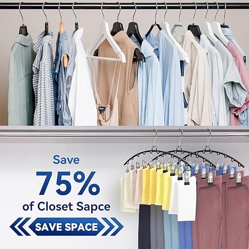 Miniatura 7 de Paquete de 7 organizadores de leggings para armario, perchas de pantalones ZOUTOG con 10 clips, organizadores de armario que ahorran espacio y