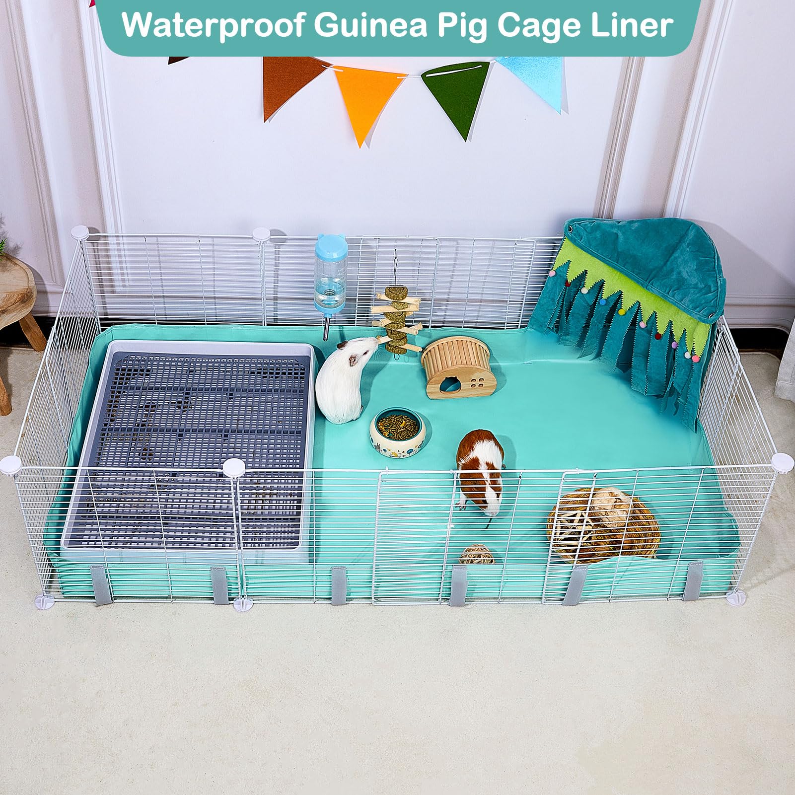 Hedgeink Guinea Pig Cage Liner with Velcro Waterproof Rabbit Bedding with Tarp Bottom Cage Liner for Hamster Suitable for C&C Grids Cage - Image 2
