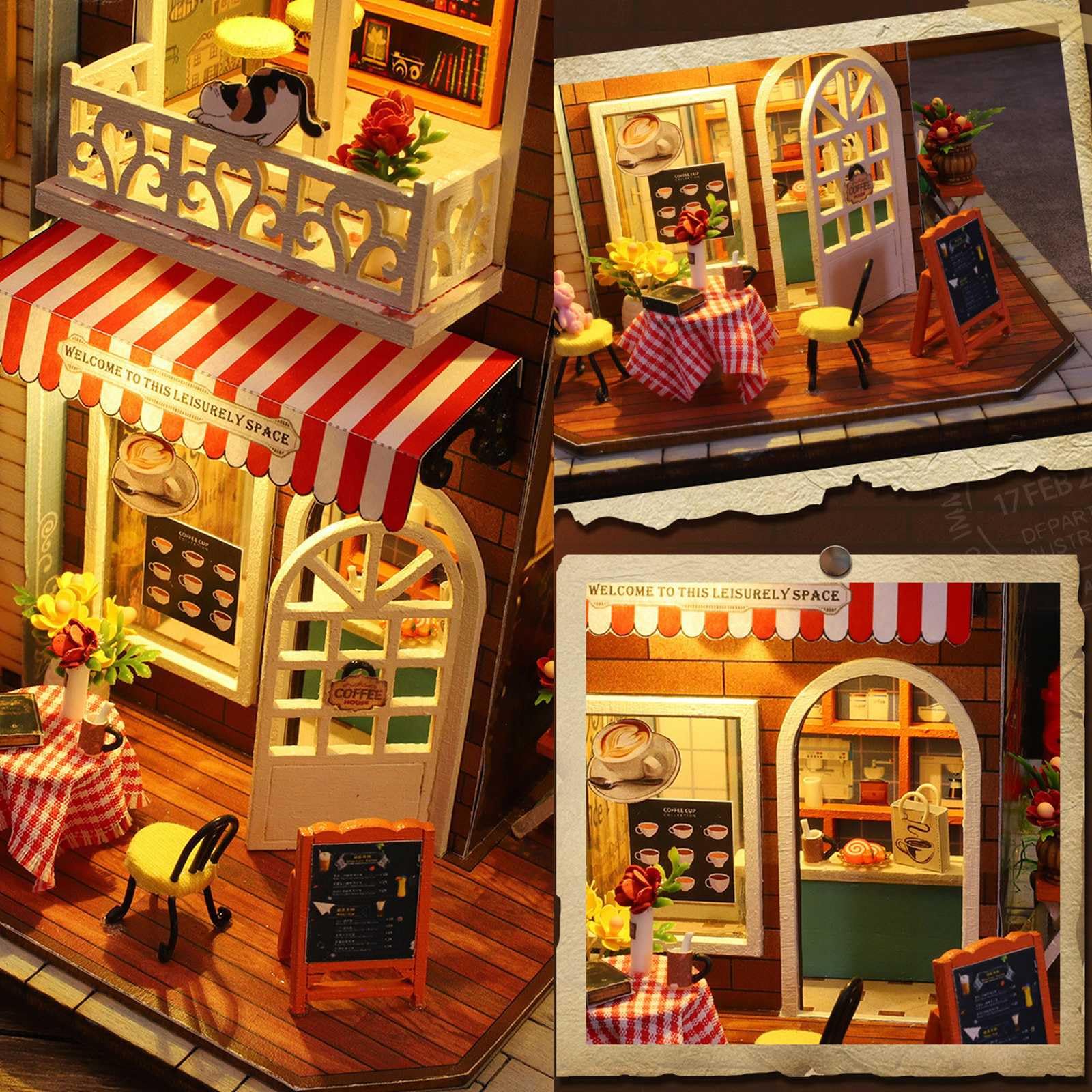 Model edukacyjny Miniaturowa biblioteka Zestaw do samodzielnego składania książek dla dorosłych, Drewniane puzzle 3D Bookend, Zestaw do budowania modeli domów z książkami Wstaw dekoracje ze światłem,