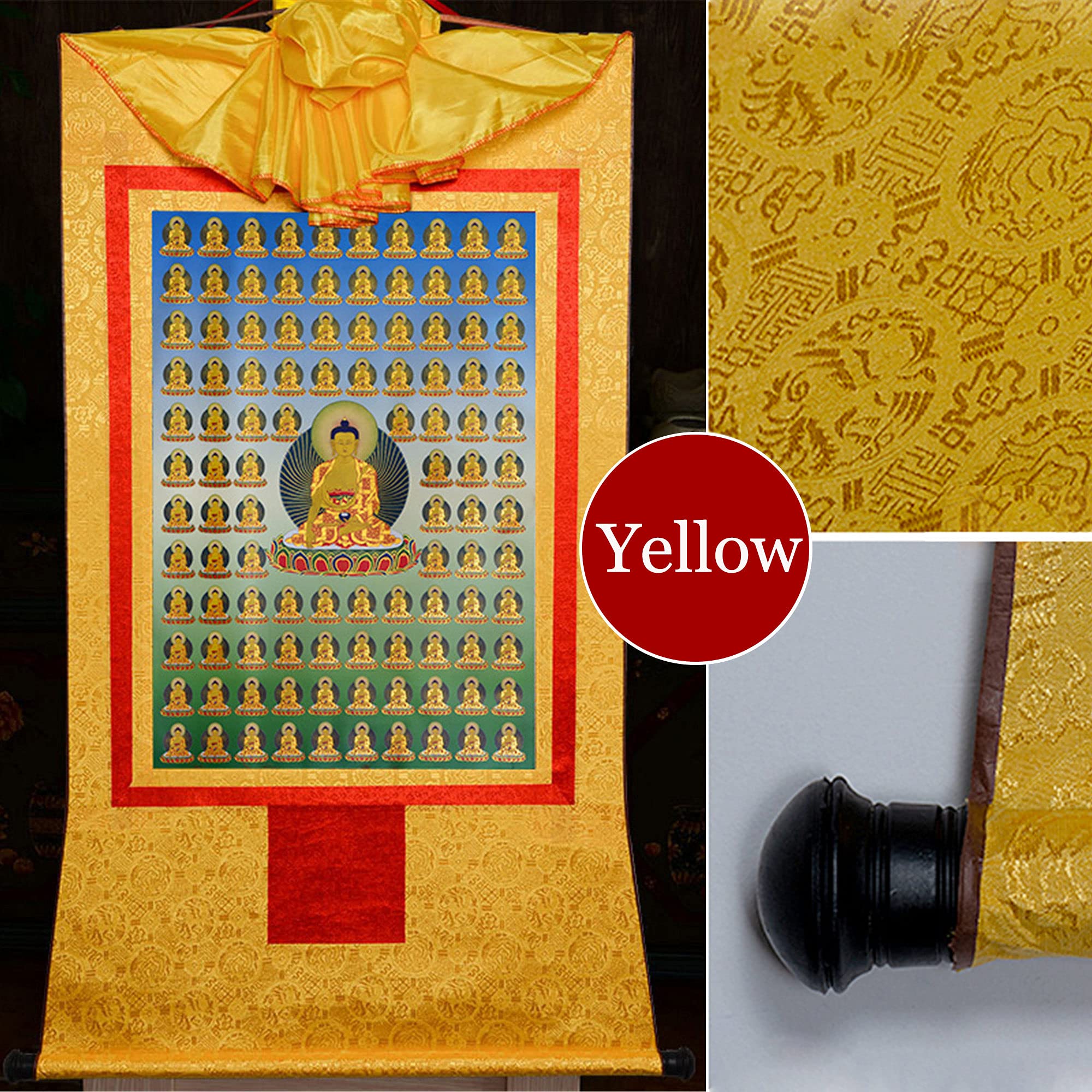 Tibetisches Thangka, Thangka-Gemälde, buddhistischer Wandteppich, Shakyamuni (Gautama Buddha, Siddhattha Gotama, Siddhartha Gautama), Malerei, buddhistischer Thangka-Brokat,(Yellow,Small(35cm*27cm))