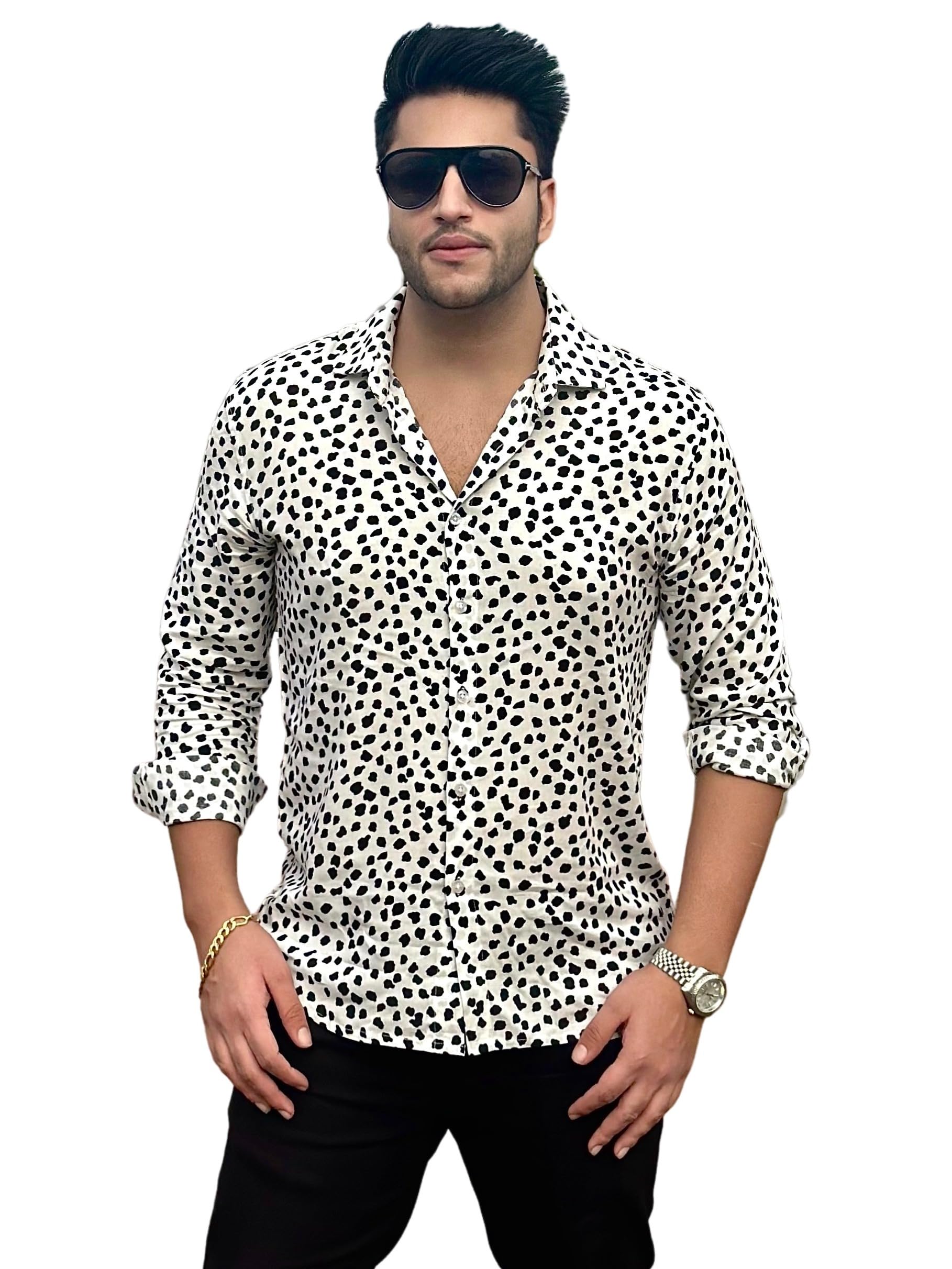 GRITSTONESMen White Black Excuse Me Printed Rayon Shirt