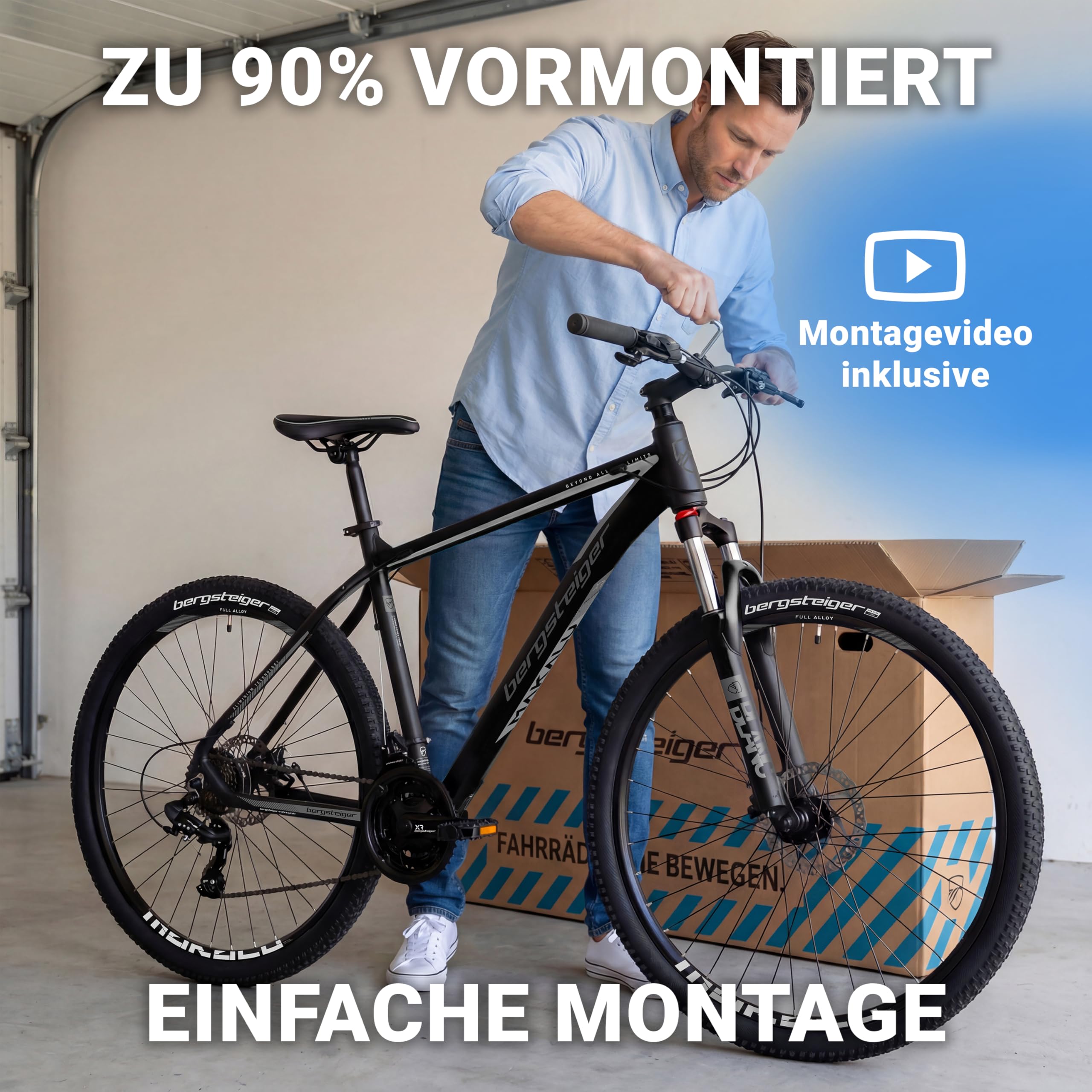 Bergsteiger Makalu 26/29 Zoll Mountainbike Hardtail aus leichtem Aluminium | Sicherer Fahrspass ab 150 cm Groesse mit 21 Gang-Schaltung, Scheibenbremsen und Zoom Federgabel. Zu 90% vormontiert.