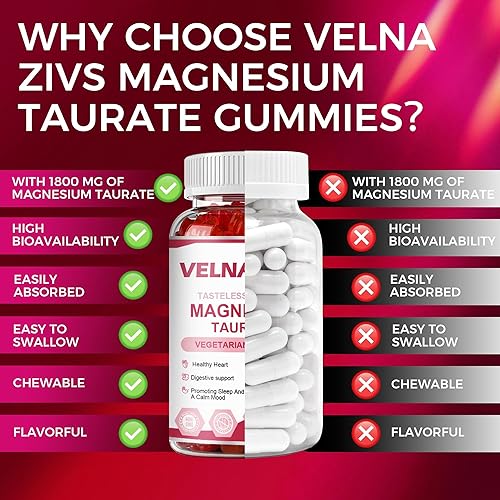 Miniatura 7 de Gomitas de taurato de magnesio de 1800 mg, suplemento de taurato de magnesio, alta absorción y masticable para niños y adultos, apoyo para la salud