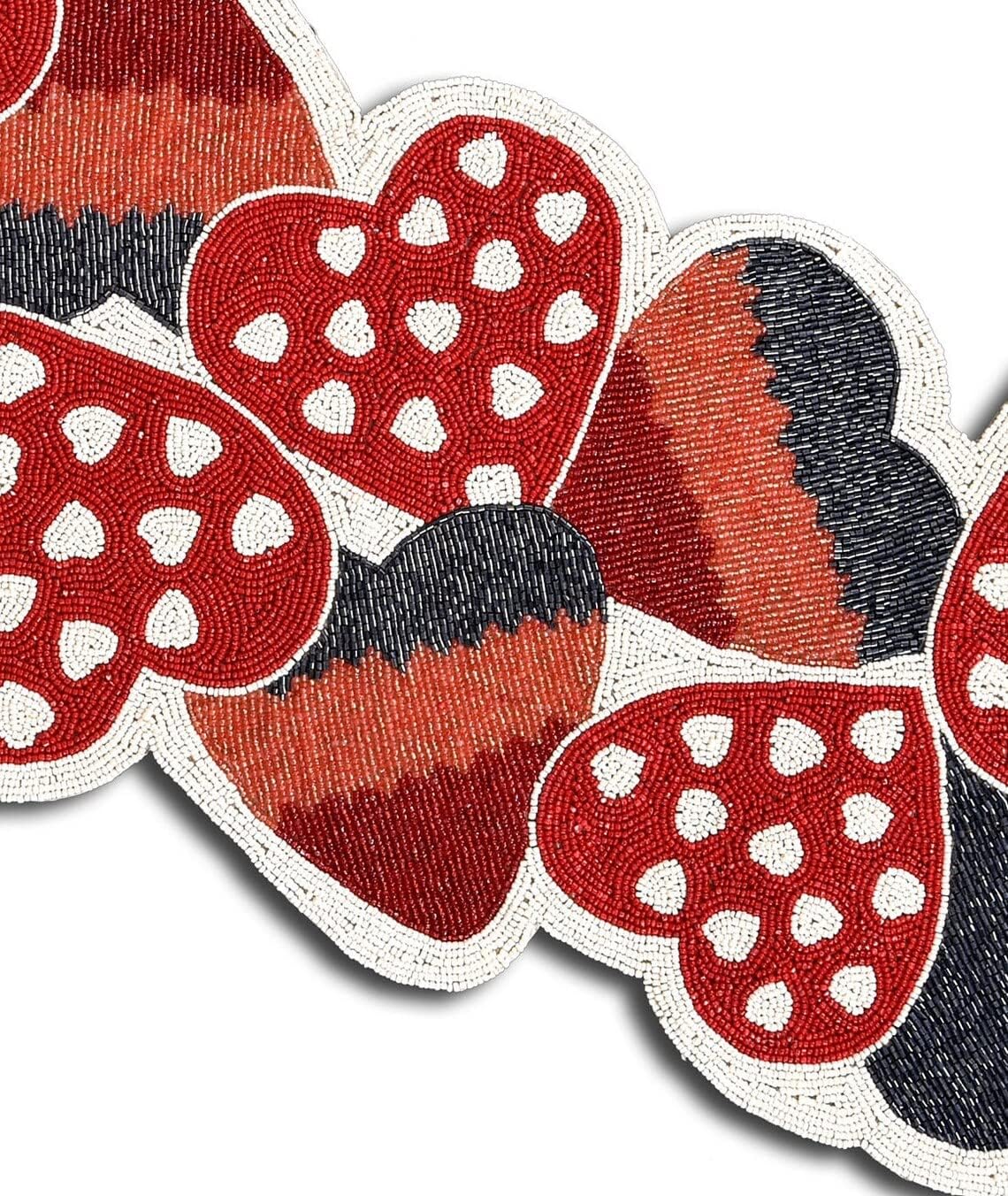 Valentine's Day Table Runner, Handmade Beaded Table Runner, Hearts Design Table Topper 13X36 Inch