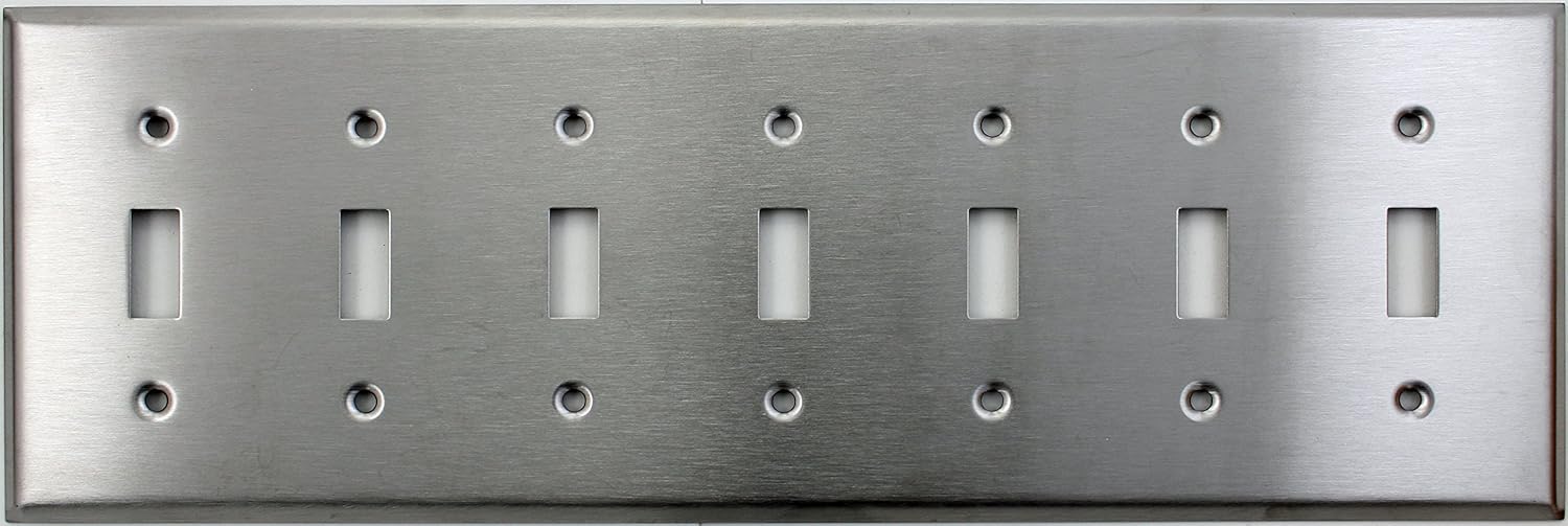 Brushed Satin Stainless Steel 7 Gang - 7 Toggle Light Switch Wall Plate