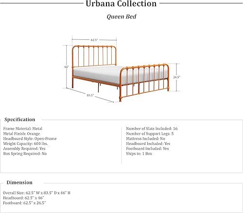 Miniatura 2 de Lexicon Base de cama de metal tamaño Queen, plataforma con soporte de listones de metal fuerte debajo de la cama, marco de cama Queen con cabecero,
