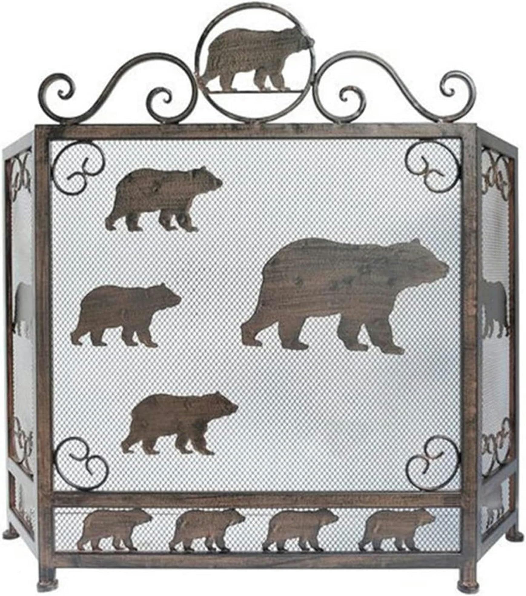 Pantalla de chimenea con osos para un salón rústico y seguro