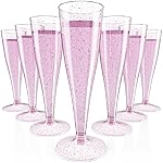 JOLLY CHEF 100 Pack Plastic Champagne Flutes Disposable 4.5 oz Purple Glitter Plastic Champagne Glasses Suitable for Wedding, Thanksgiving Day, Christmas