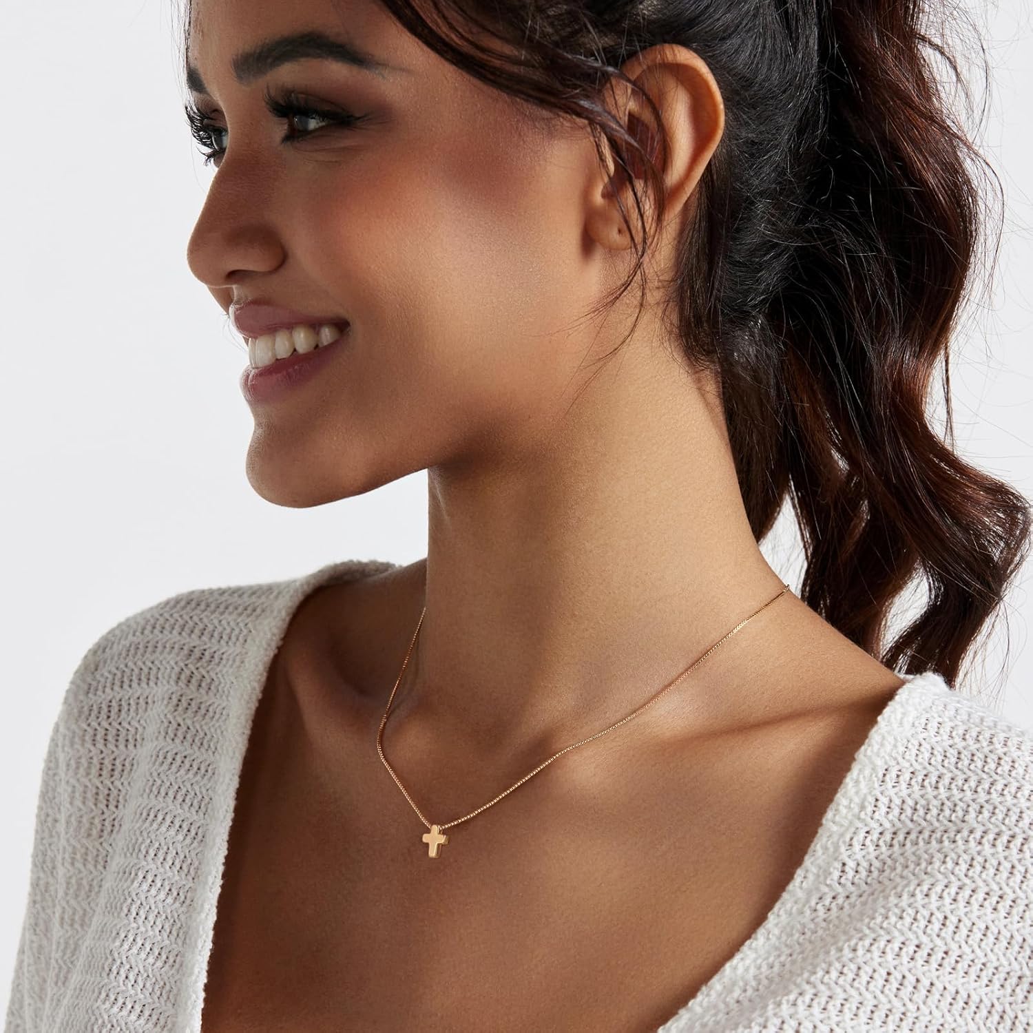 Cross Necklace for Women, Dainty 18K Gold Plated/Sterling Silver Small Cross Pendant Necklace Simple Gold Cross Necklaces for Women Trendy Faith Jewelry Gift - Image 3