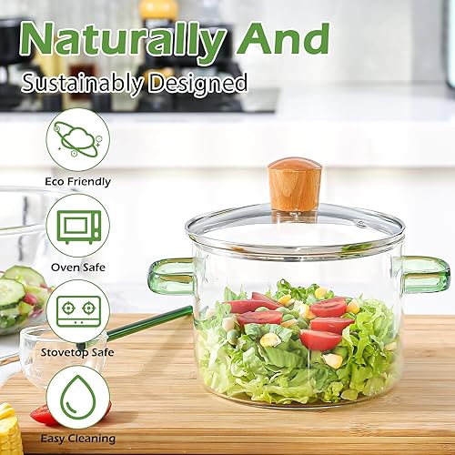 Miniatura 4 de Olla de vidrio de 1.5L51 oz6 tazas con tapa, ollas de vidrio para cocinar, olla de vidrio para cocina, olla de vidrio con tapa, apta para hornogas