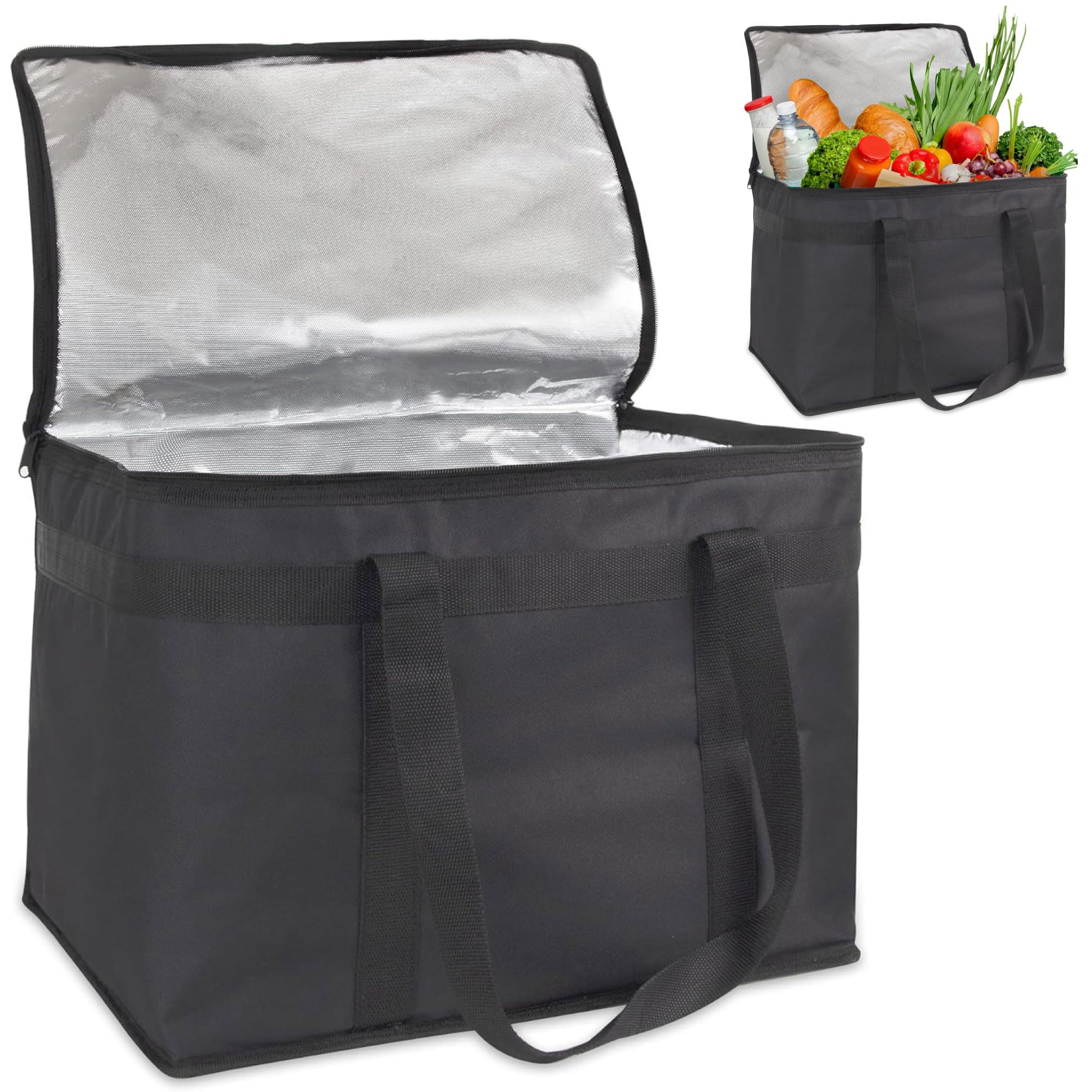 Trail maker Insulated Cooler Grocery Bag for Doordash Uber Eats Catering, with Zippered Top XL Reusable Food Delivery Bags for Groceries, Car Travel,