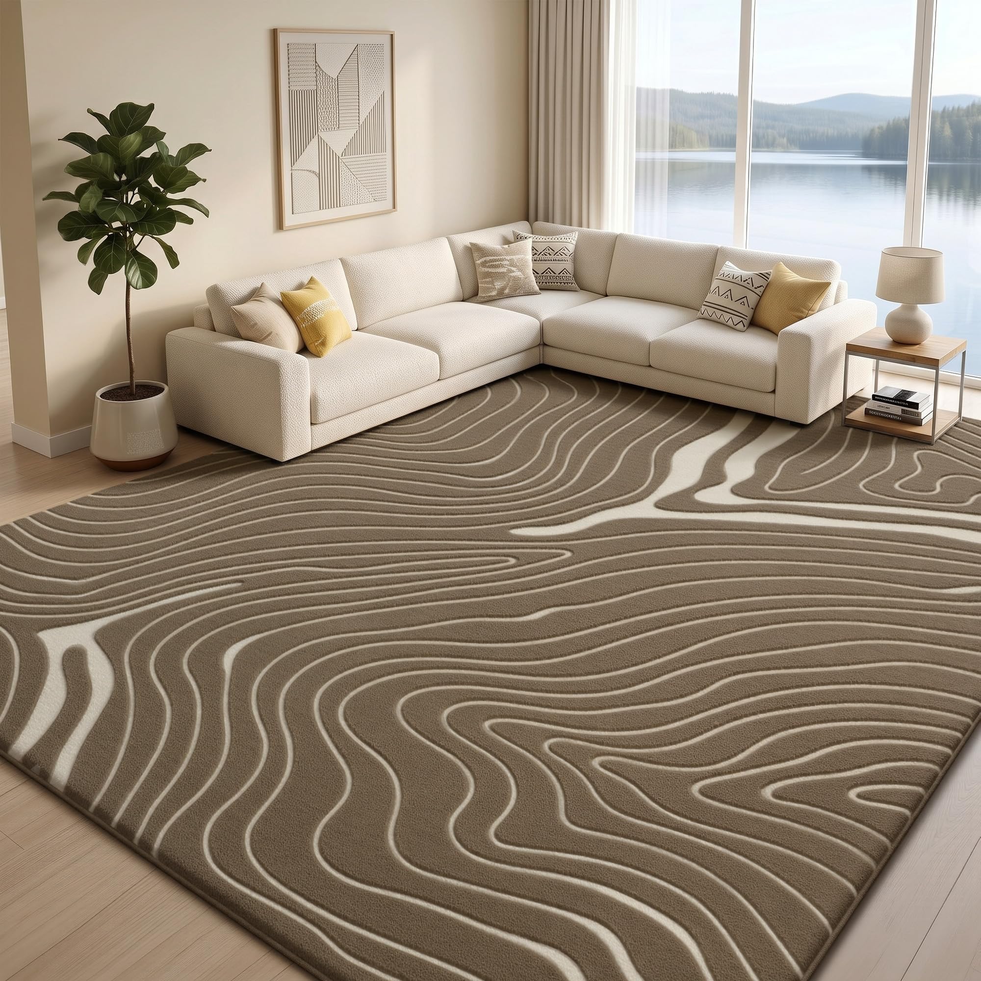 Treeboy Teppich Wohnzimmer 160x230 Kaffeebeige Groß Schlafzimmer Carpet Rug | Kurzflor Flauschig Waschbar Antirutsch Rugs Modern Kinder Teppiche Gegend 3D Abstrakt für Kinderzimmer Mädchen Jugendzimmer