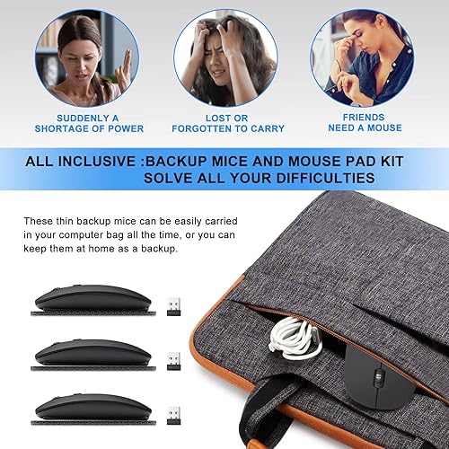 Miniatura 2 de Combo de 3 ratones inalámbricos y 1 alfombrilla de ratón, mouse óptico portátil de oficina, 2.4 GHz con mini receptor USB, 3 DPI ajustables para