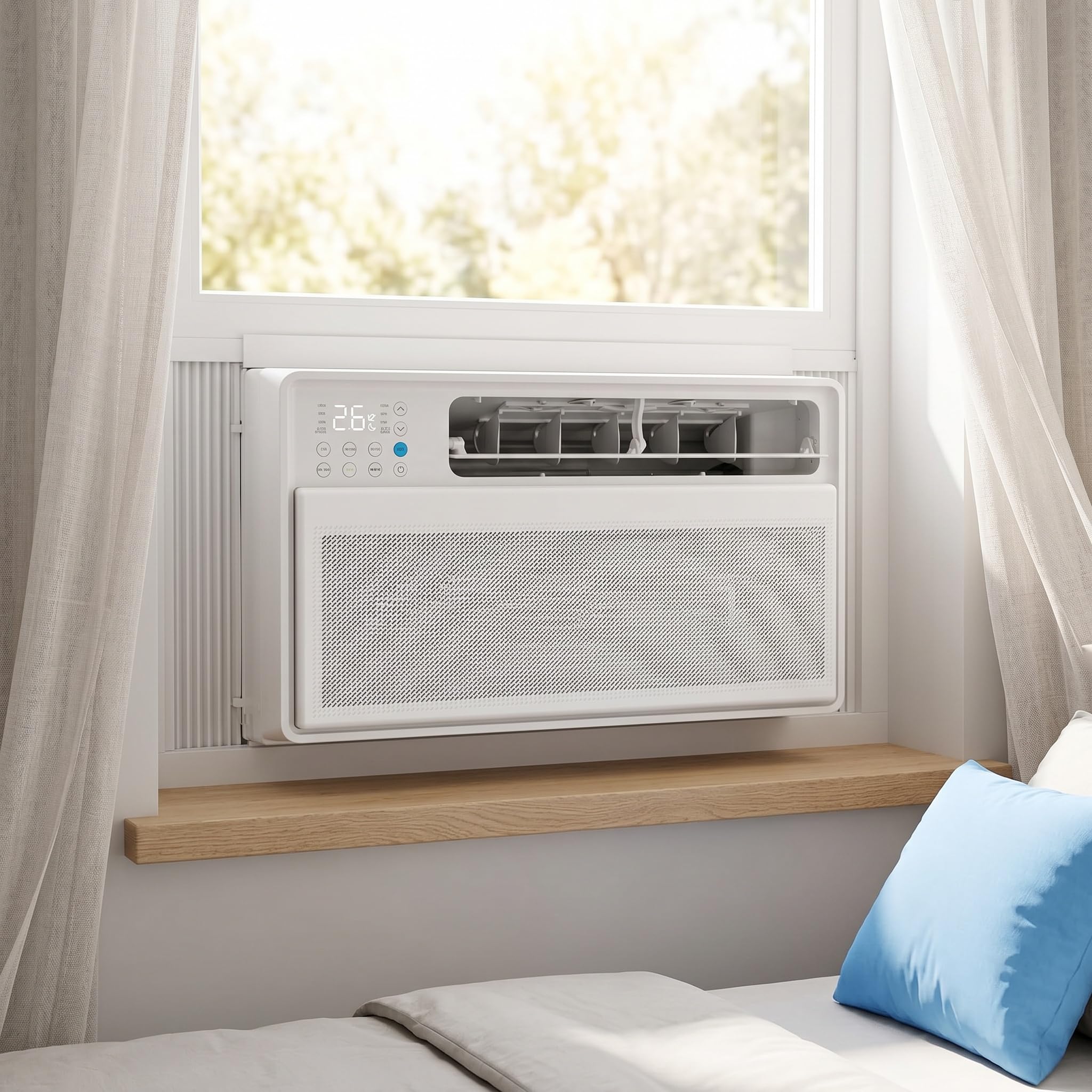 Aire Acondicionado De Ventana Inverter De Bajo Consumo, Unidad De 9000 Btu con Control Remoto Y Termostato, Enfría 20 M², Temporizador De 24 Horas para Dormitorio Y Sala De 9000BTU/2680W