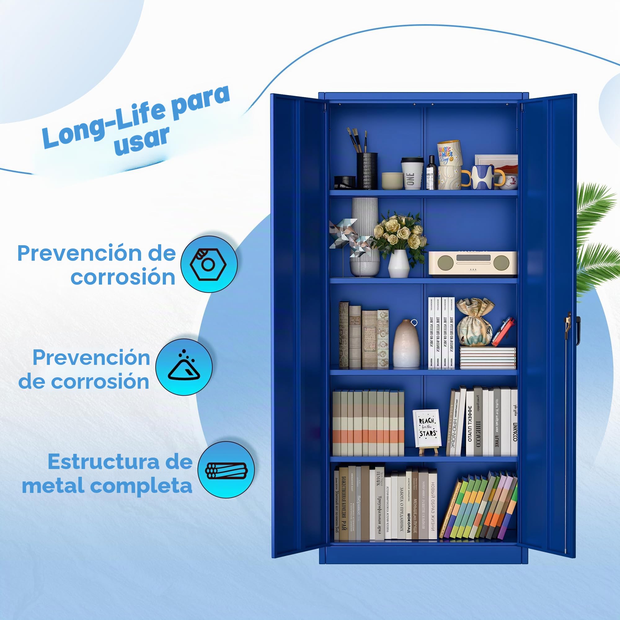 SUPEER Armario de almacenamiento de metal con 2 puertas y 4 estantes ajustables, armario de acero de 180 cm de alto para almacén, garaje, hogar, oficina, fácil de montar (azul)