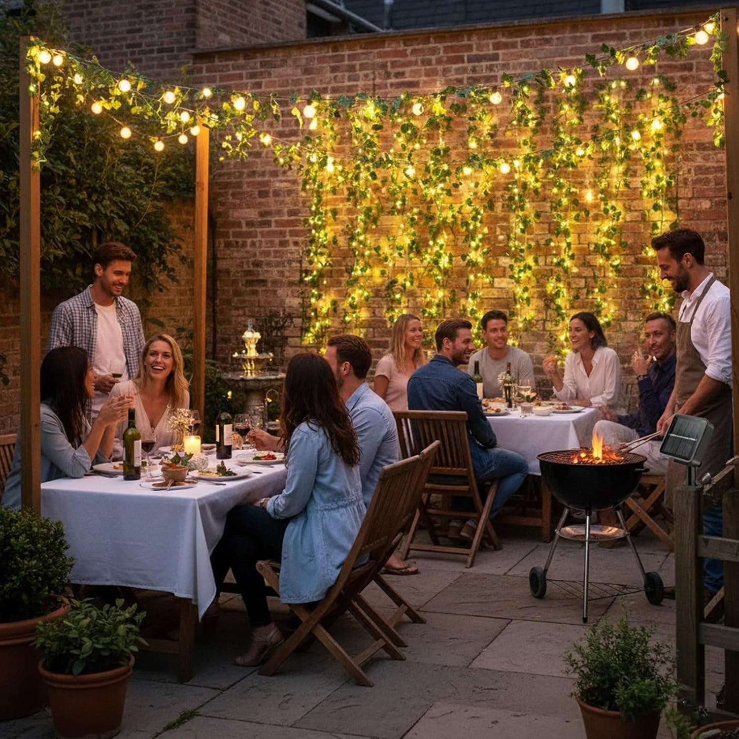 Guirnalda de luces solares impermeables para exteriores, guirnalda de luces solares para decoración de jardín, vides falsas de 33 pies con luces, 8 modos de luces artificiales para patio